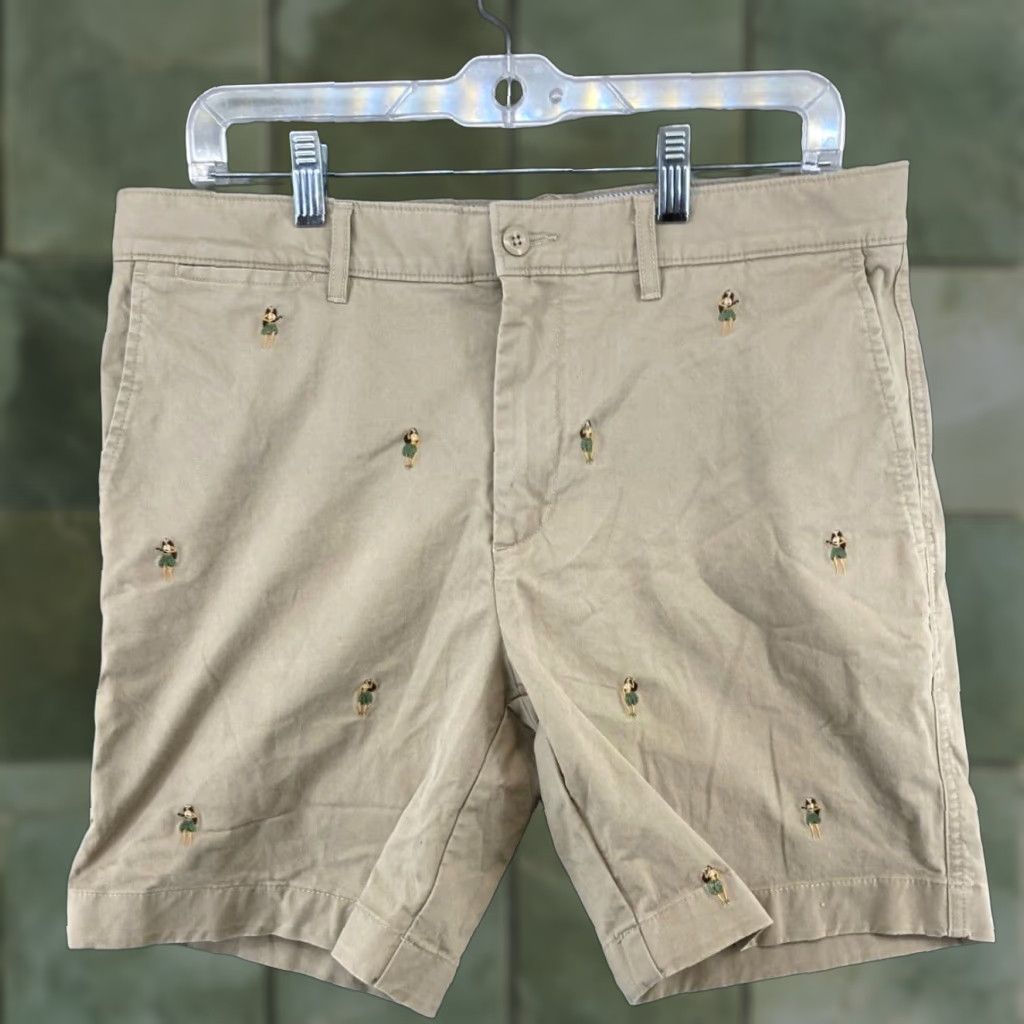 Cremieux Cremieux Men's Shorts 34 Khaki Chino Casual Flat Front Embroidered Cotton Blend Summer Mens Size US 34 / EU 50 - 1 Thumbnail