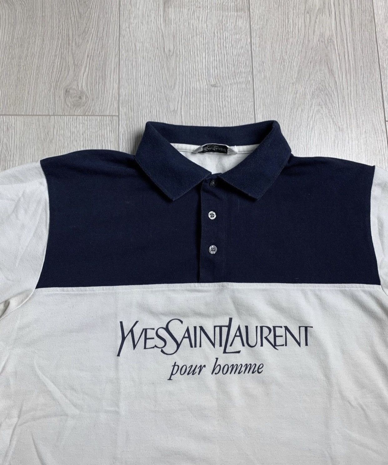 Vintage × Yves Saint Laurent Yves Saint Laurent Vintage Polo Big logo Navy/White Size US L / EU 52-54 / 3 - 3 Thumbnail