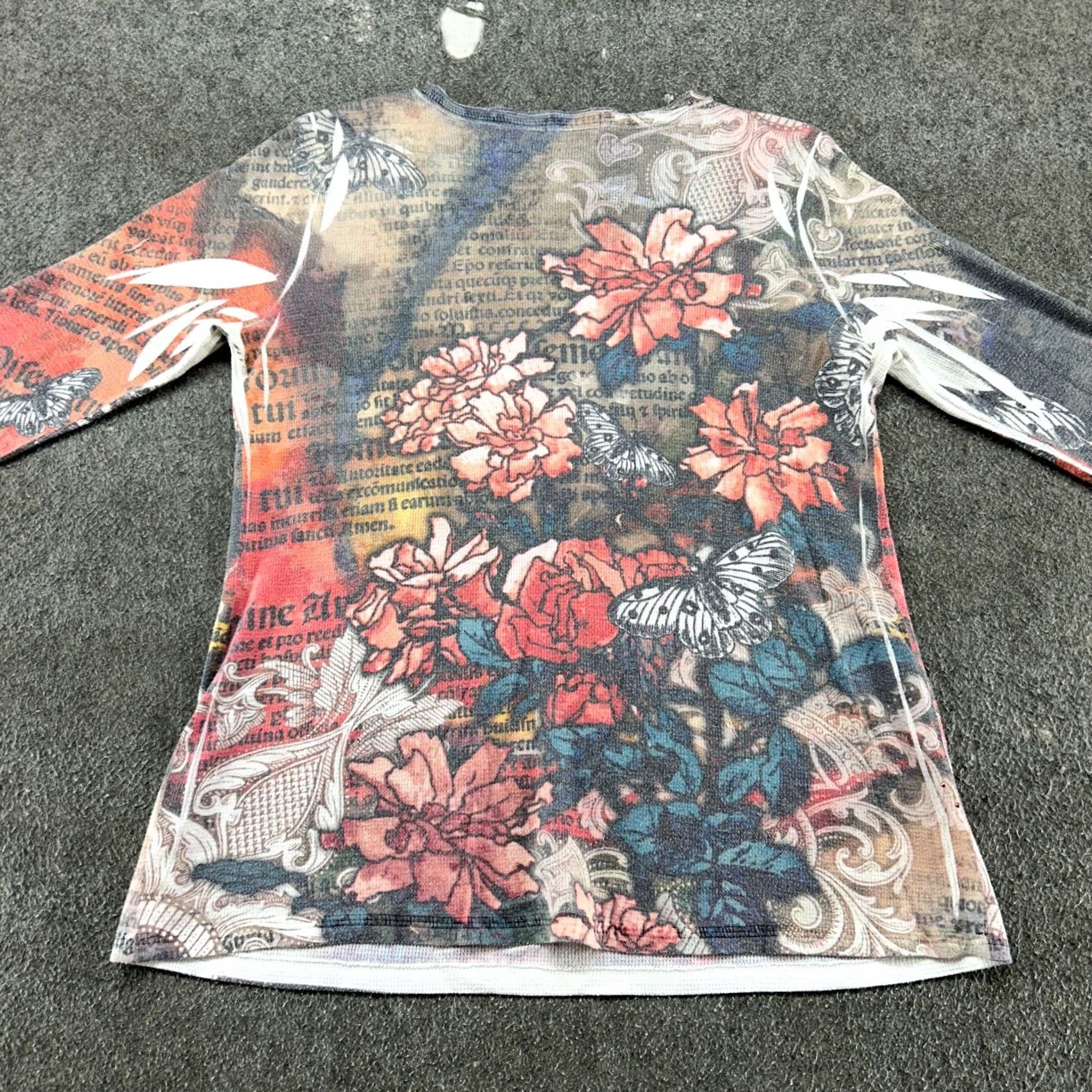 Vintage VINTAGE One World Shirt Womens M Pink Blue Long Sleeve AOP Butterfly Floral Y2K Size M / US 6-8 / IT 42-44 - 6 Thumbnail