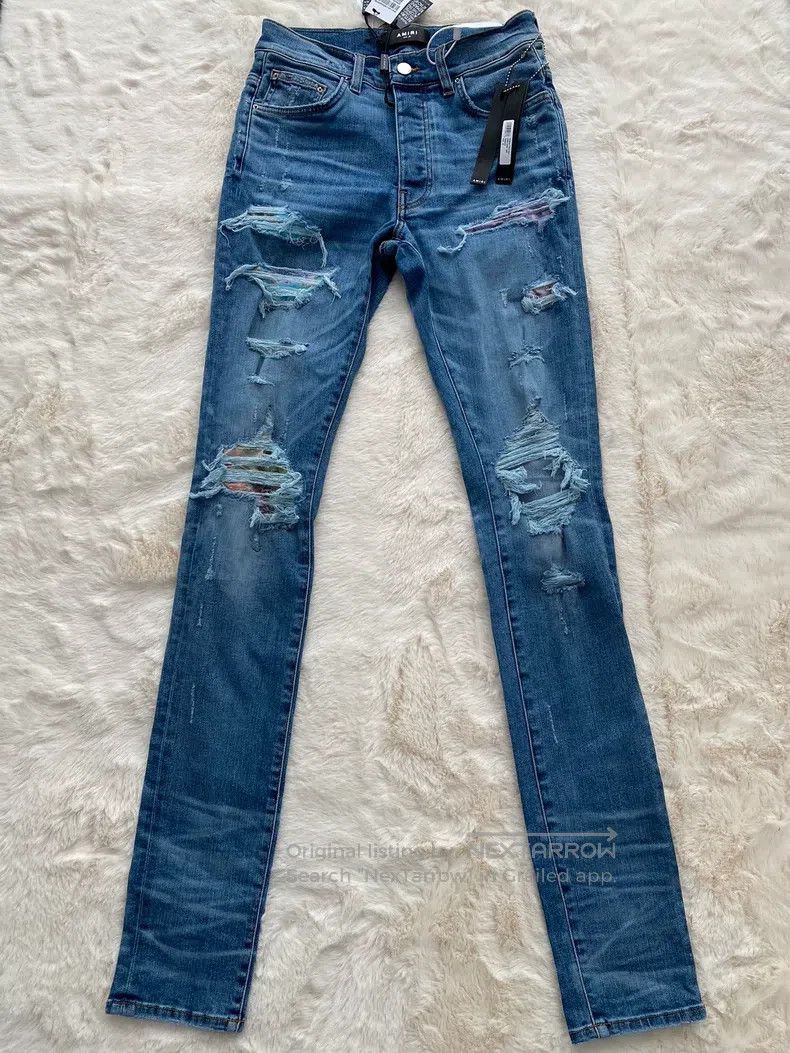 Amiri Amiri Size 30 Washed blue Hawaiian patchwork jeans Size US 30 / EU 46 - 1 Thumbnail