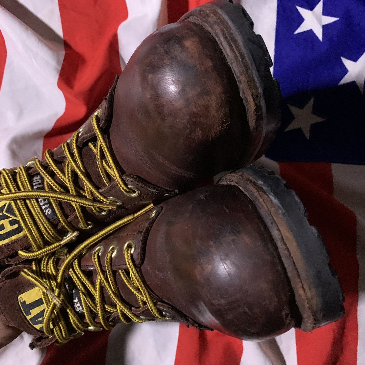 Vintage CAT WATER RESISTANT STEEL TOE CAP WIDE BROWN LEATHER BOOTS Size US 9 / EU 42 - 2 Thumbnail