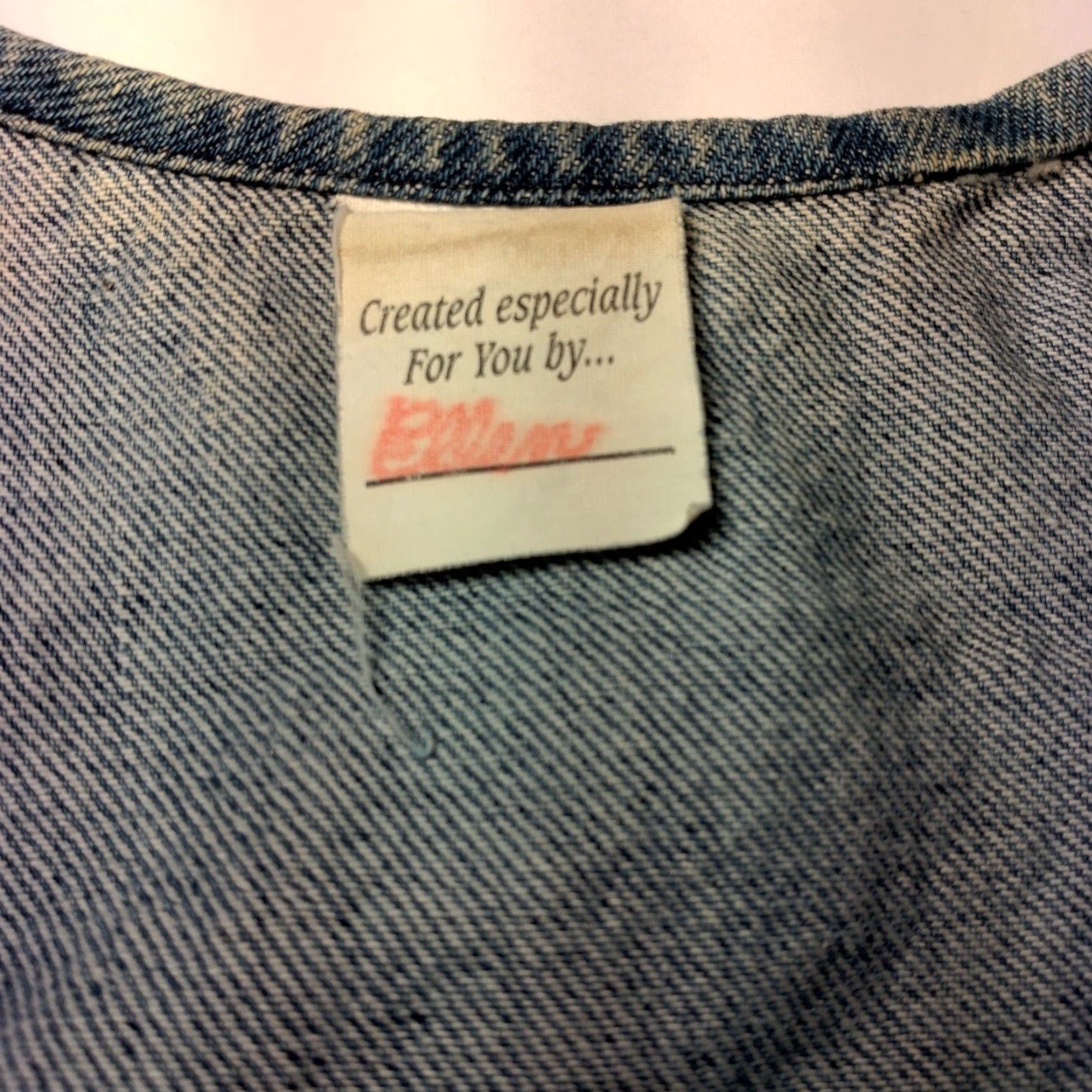 Denime VINTAGE Upcycled Jean Vest Women One Size Blue Denim Painted Leaves Fall Autumn Leaf Size 42" / US 20 - 3 Thumbnail