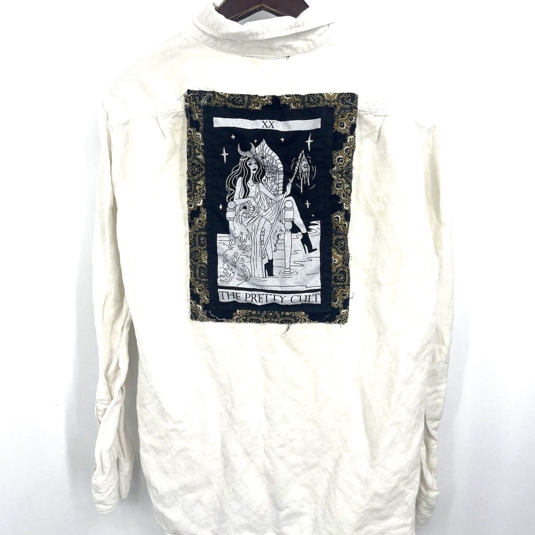 Vintage The Pretty Cult Shirt Womens Medium Button-Down Tarot Card Long Sleeve READ Ivory Size M / US 6-8 / IT 42-44 - 2 Thumbnail