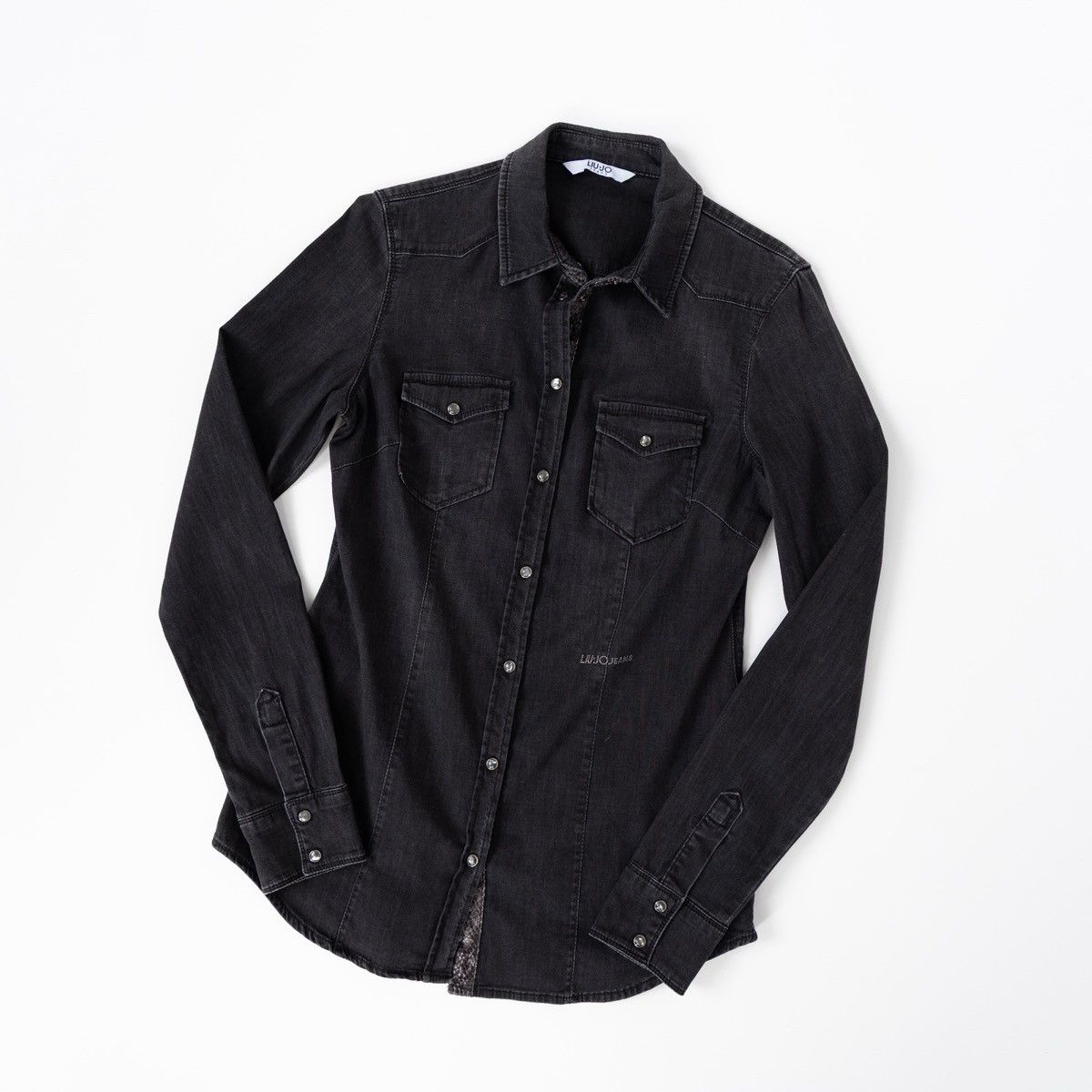 Liu Jo Liu Jo Womens Black Denim Shirt Snap Button Slim Fit Stretch Size S / US 4 / IT 40 - 3 Thumbnail