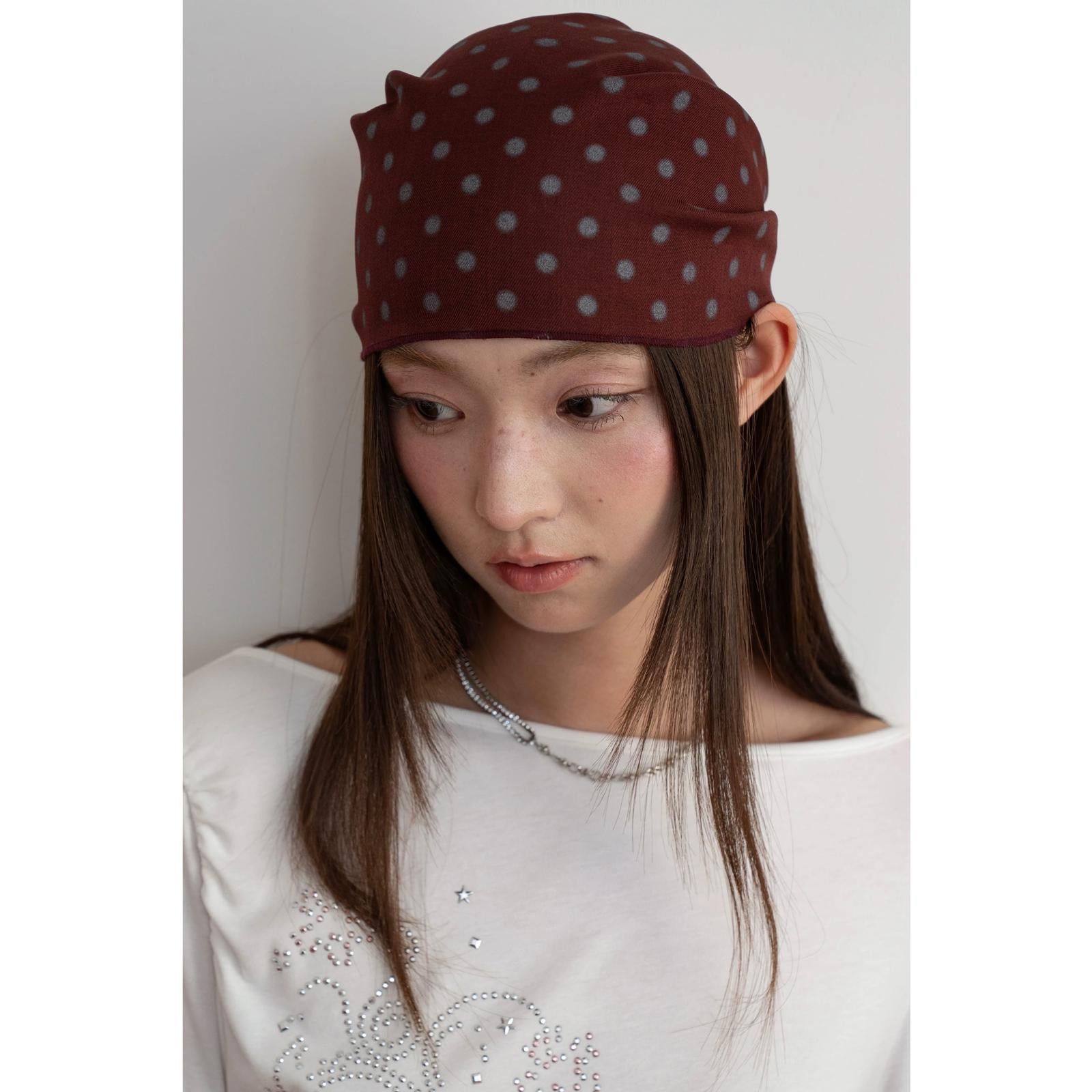 Japanese Brand Y2k Vintage Style Burgundy Polka Dot Bandana Headscarf Size ONE SIZE - 1 Thumbnail