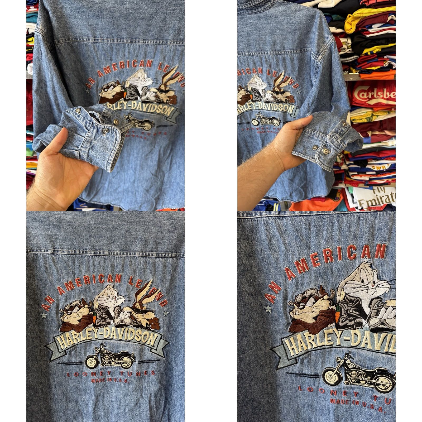 Harley Davidson Harley-Davidson Shirt Denim Long Sleeve XL Blue TAZ AN AMERICAN LEGEND Looney Tunes Warner Bros Mens Size US XL / EU 56 / 4 - 9 Thumbnail