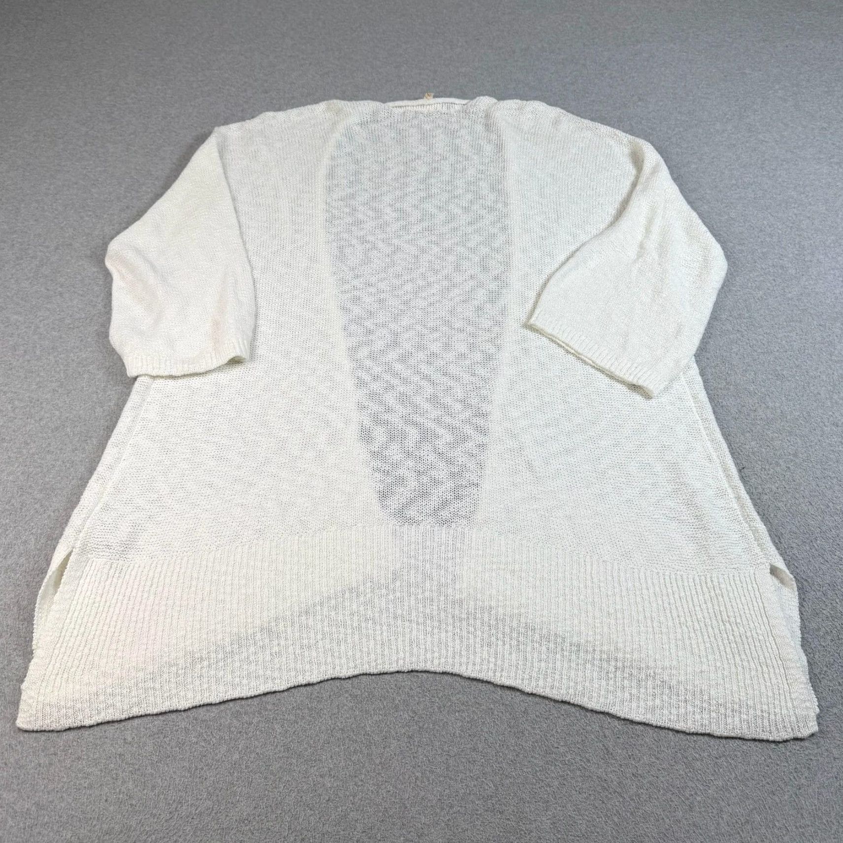 Eileen Fisher Eileen Fisher Cardigan Sweater Women L White 100% Cotton Open Knit Lightweight Relaxed Longline 3/4 Sleeve Casual Vintage No Womens Size L / US 10 / IT 46 - 2 Thumbnail