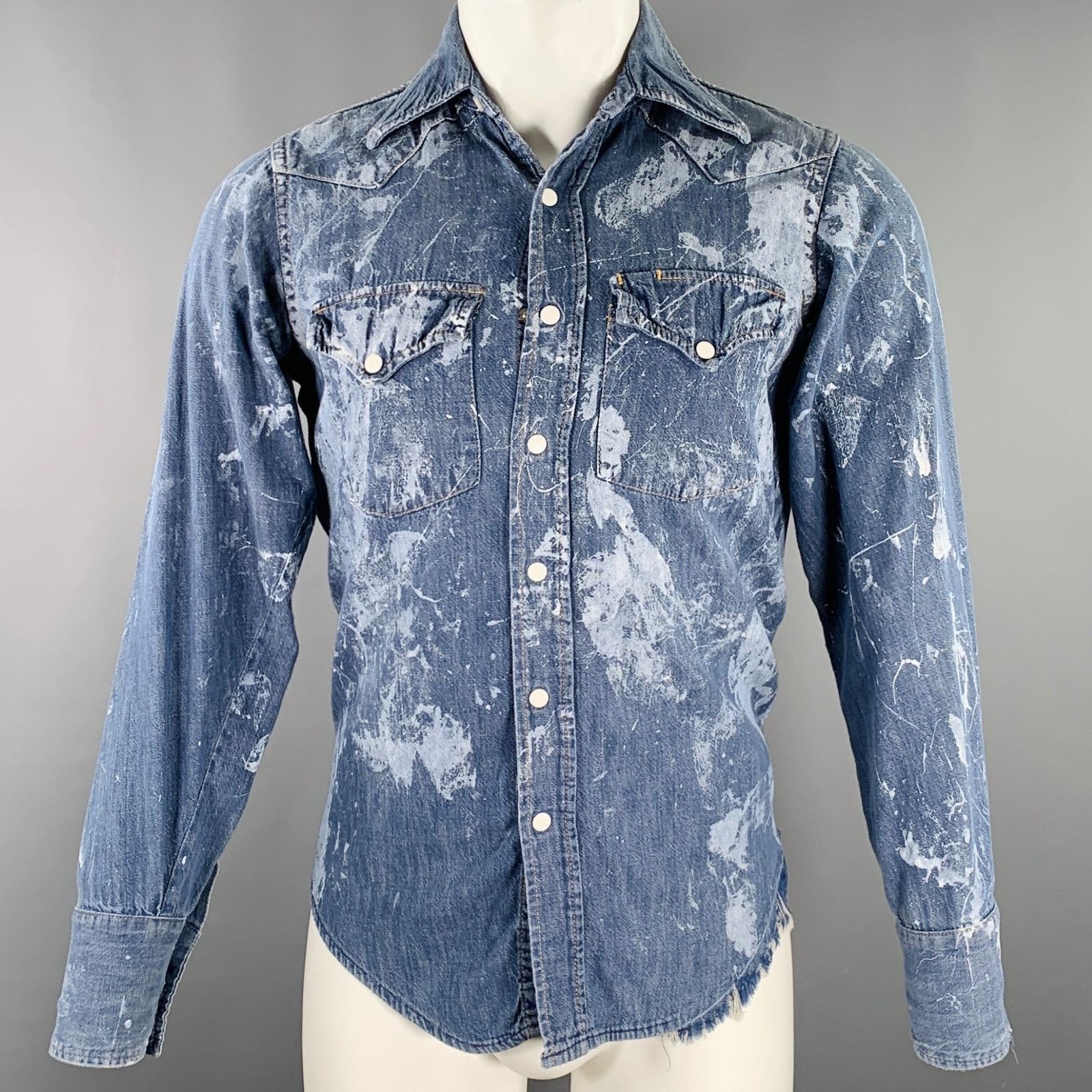 Other Blue Light Blue Paint Splatter Western Long Sleeve Shirt Size US S / EU 44-46 / 1 - 1 Thumbnail