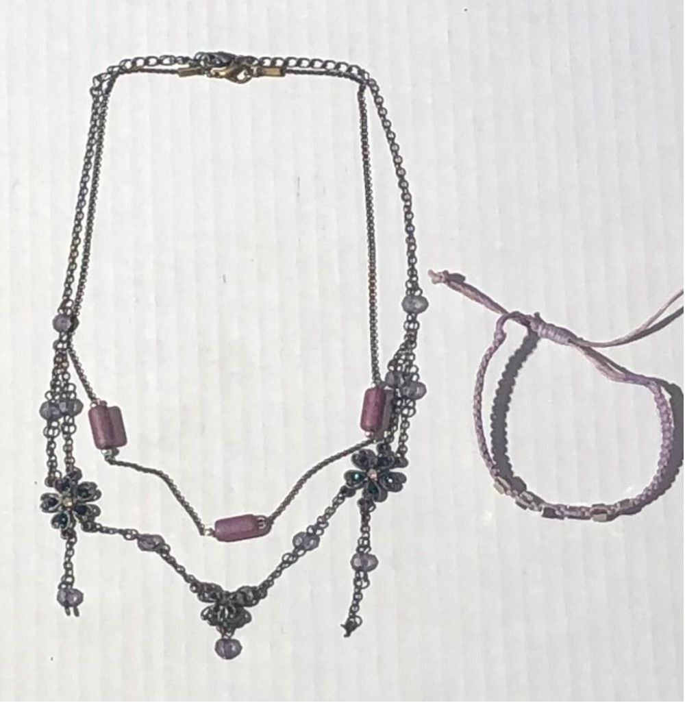 Vintage Vintage Beaded Metal Chain Strand Necklace Tie Bracelet Set Size ONE SIZE - 3 Thumbnail