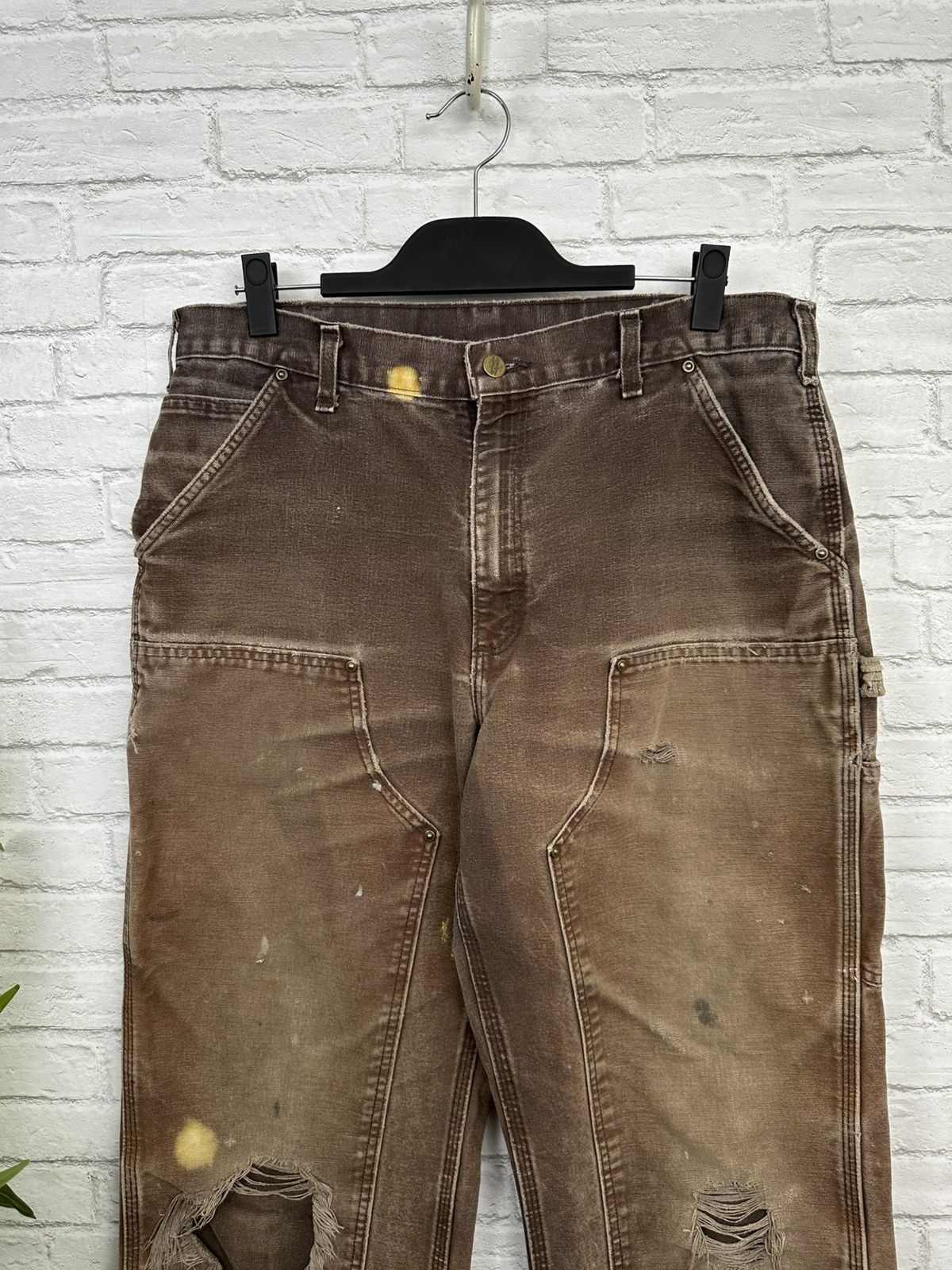 Carhartt (35x31) THRASHED & FADED BROWN Carhartt Double Knee Pants Size US 35 - 3 Thumbnail