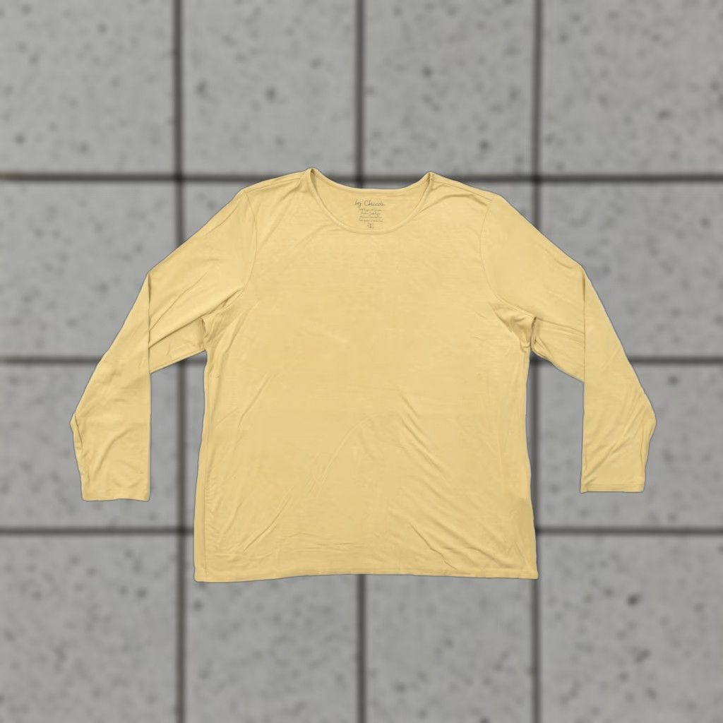 Vintage Chico's Women's Size 3 Blouse Yellow Long Sleeve Crew Neck Stretch Basic Casual Shine Size XS / US 0-2 / IT 36-38 - 1 Thumbnail