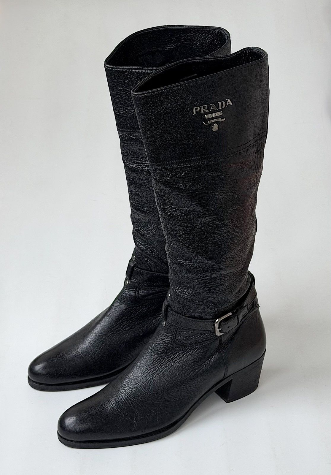 Prada *sz38.5* PRADA SS 2006 Logo Leather Boots Runway Biker shoes Size US 8.5 / IT 38.5 - 2 Thumbnail