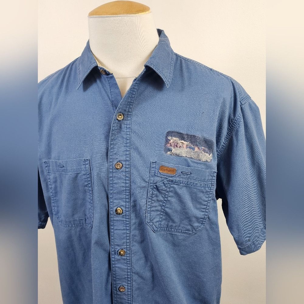 Carhartt Carhartt Blue Workwear Button Front Short Sleeve Shirt Size US XL / EU 56 / 4 - 4 Thumbnail