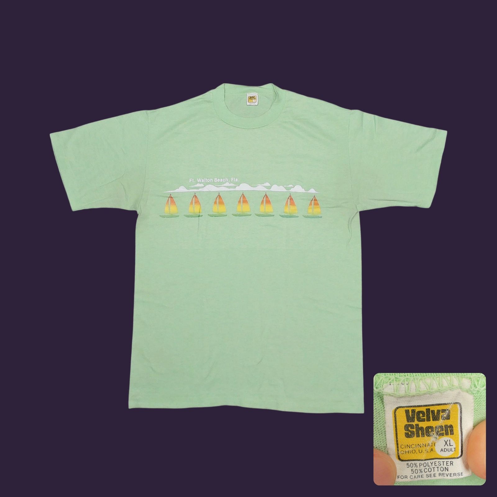 Velva Sheen Vintage 1970s Velva Sheen Florida Sailboat Tee Size US L / EU 52-54 / 3 - 1 Thumbnail