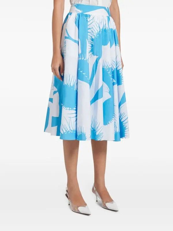 Salvatore Ferragamo o1s1rm0126 Venus Graphic-print Cotton Skirt in Blue/White Size 25" / US 0 / IT 36 - 3 Thumbnail