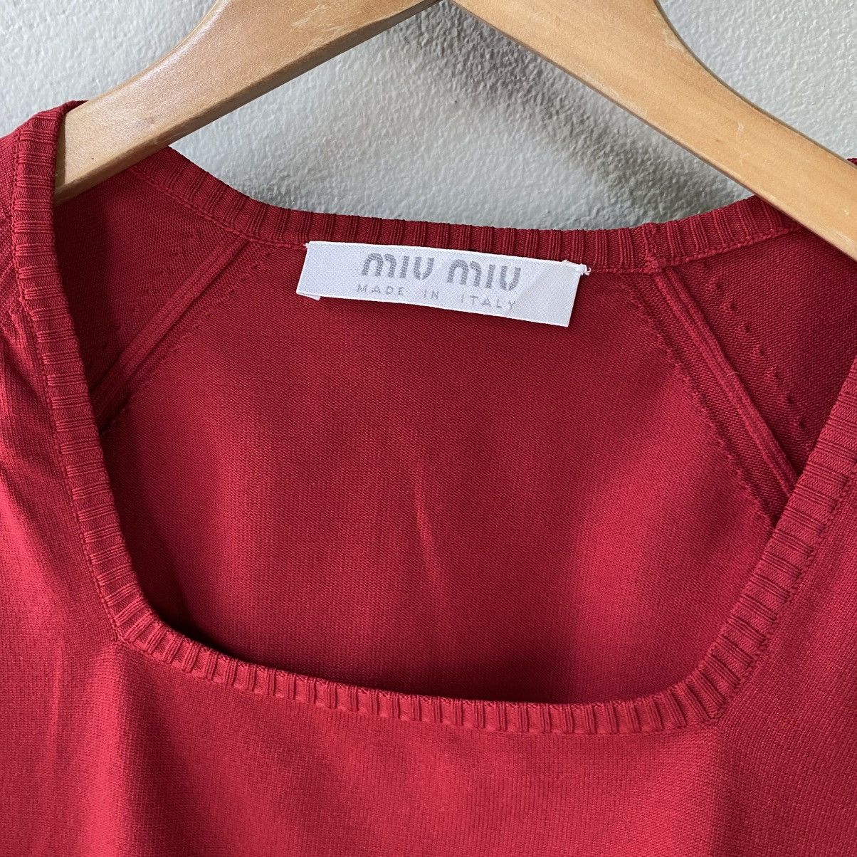 Miu Miu Miu Miu Red Square-Neck Short Sleeve Knit Top Size S / US 4 / IT 40 - 8 Thumbnail