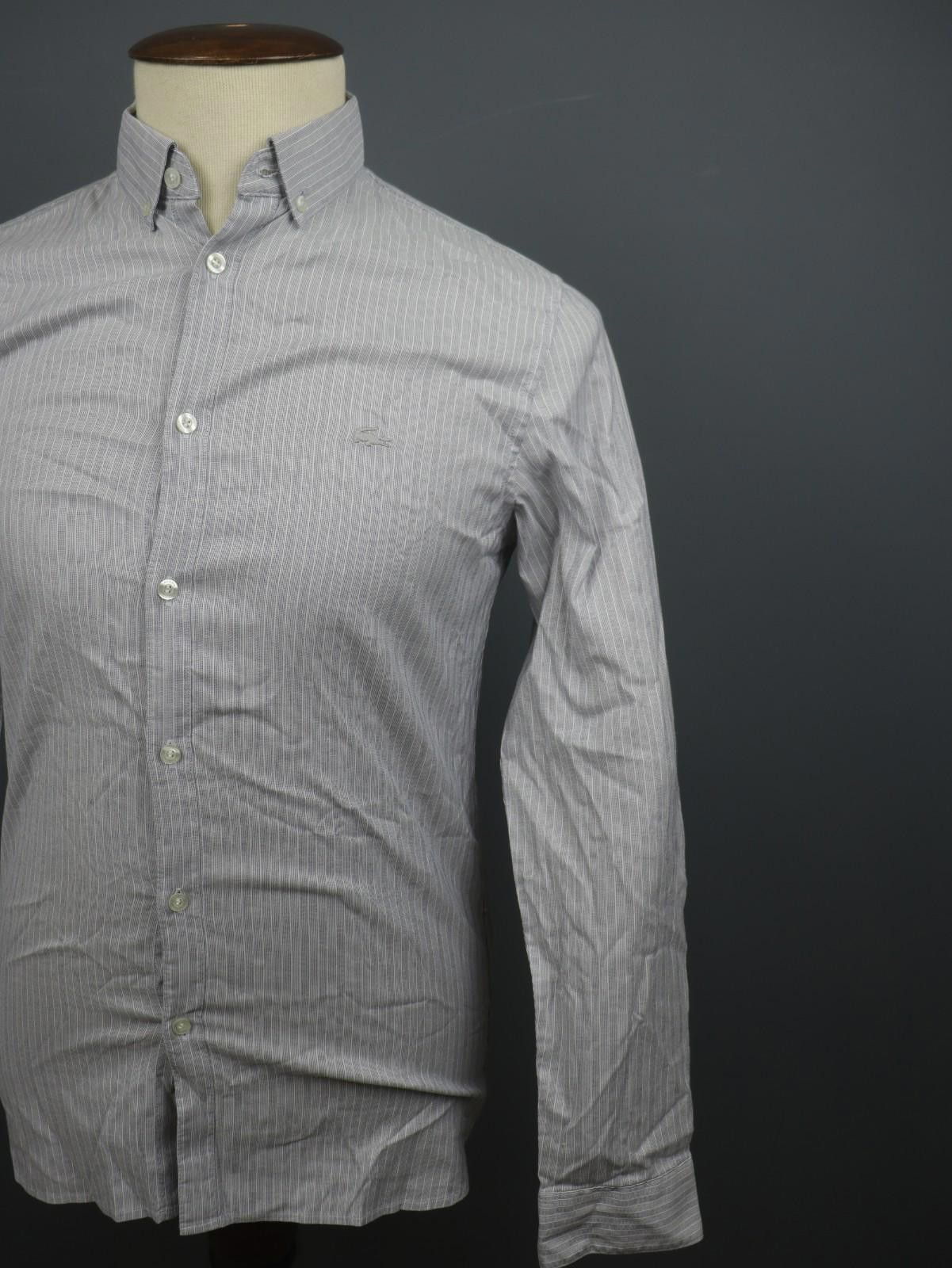Lacoste Lacoste Gray Pinstriped Cotton Collared Button-Down Shirt Size US M / EU 48-50 / 2 - 9 Thumbnail