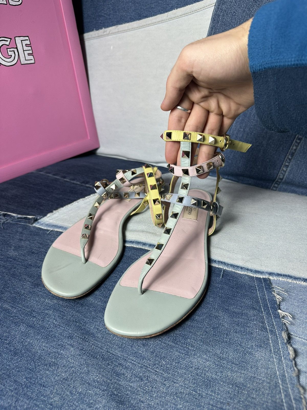 Valentino Valentino Rockstud Leather Ankle Strap Sandals Flat Size US 9.5 / IT 39.5 - 7 Thumbnail