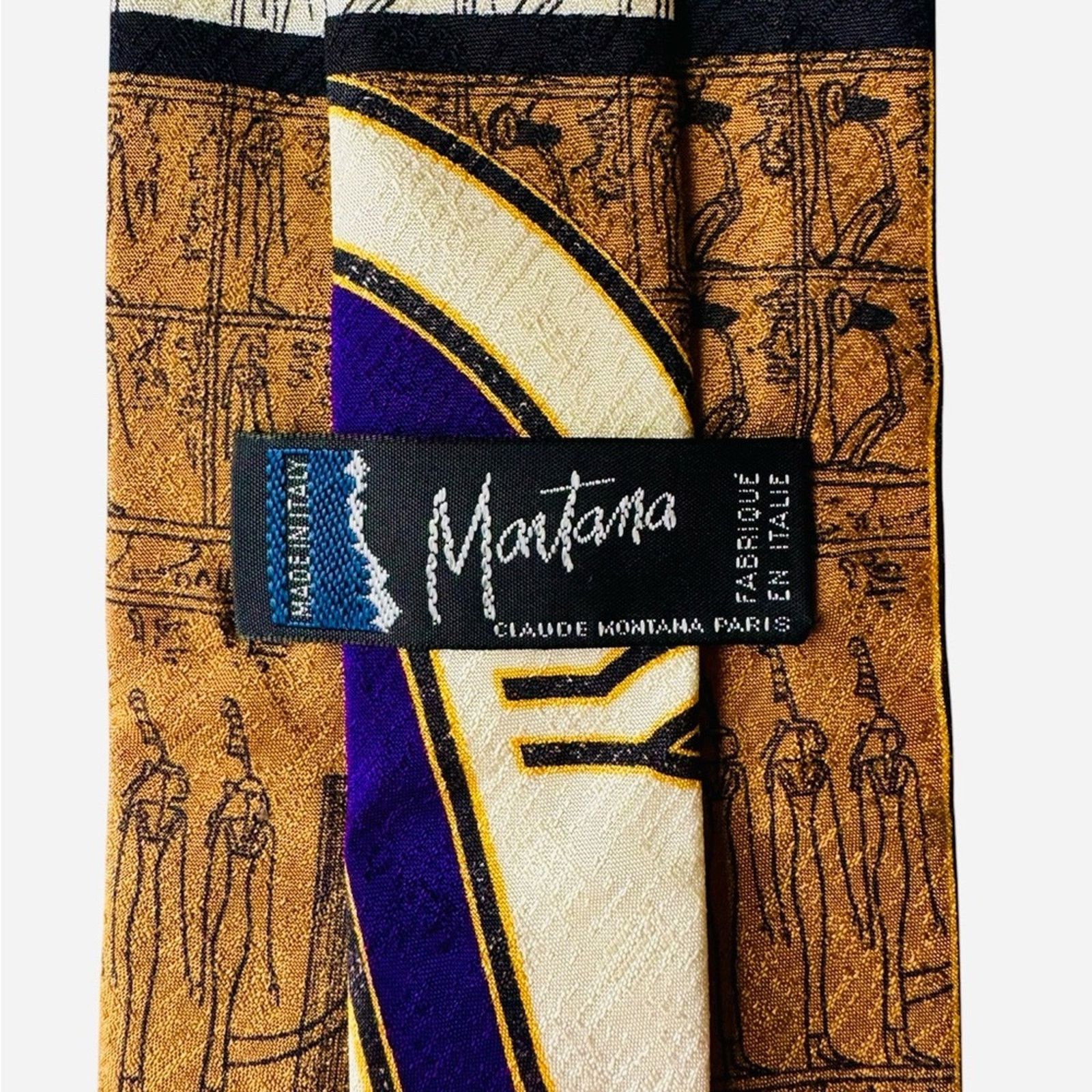 Montane Egyptian Themed Tie with Blue and Gold Accents Size ONE SIZE - 6 Thumbnail