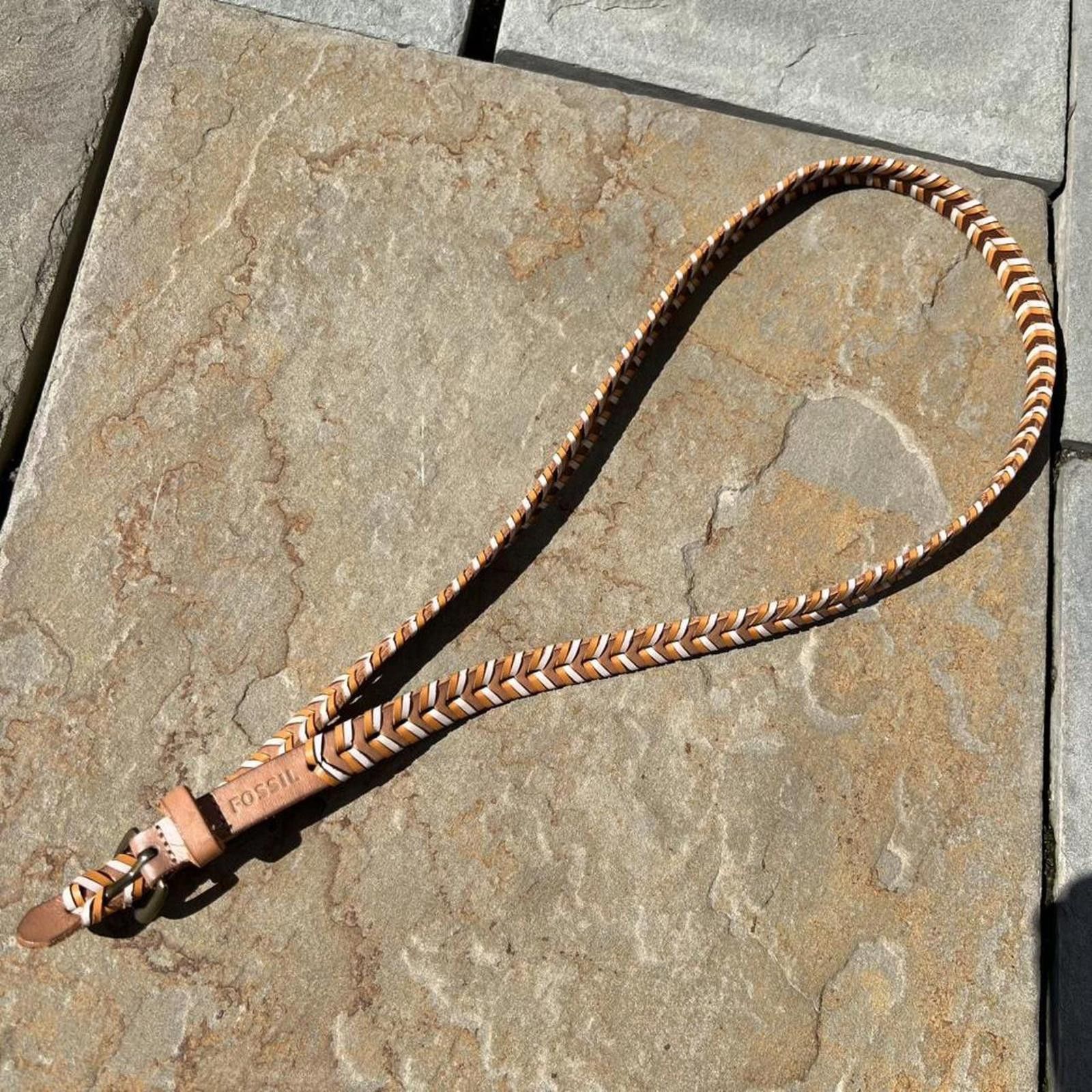 Fossil Y2K Fossil Tan/Cream/Brown Leather Woven Western Belt Size ONE SIZE - 1 Thumbnail