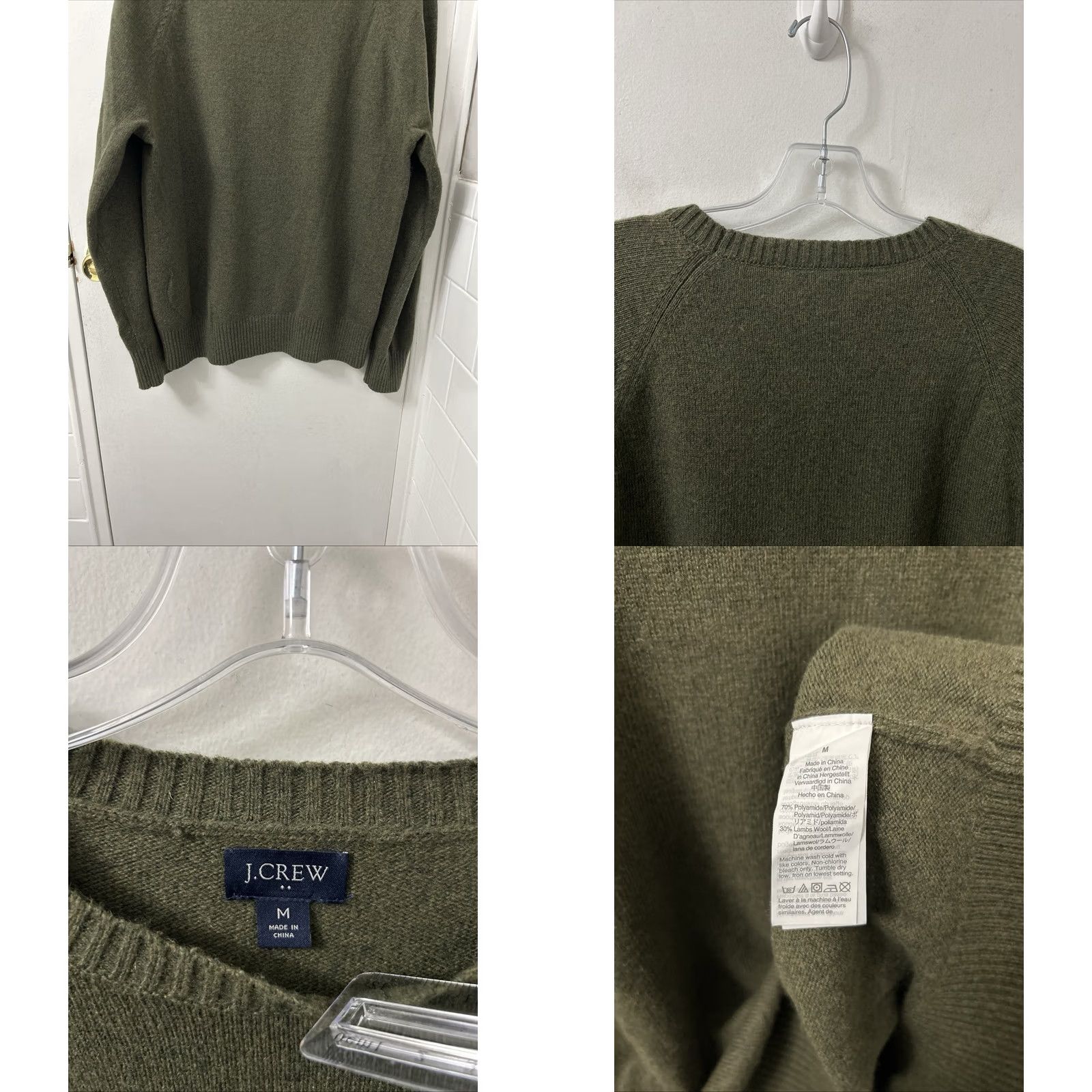 J.Crew J.CREW Sweater Mens Medium Olive Green Raglan Crewneck Pullover Lambswool Nylon Knit Casual Fall Winter Size US M / EU 48-50 / 2 - 8 Thumbnail
