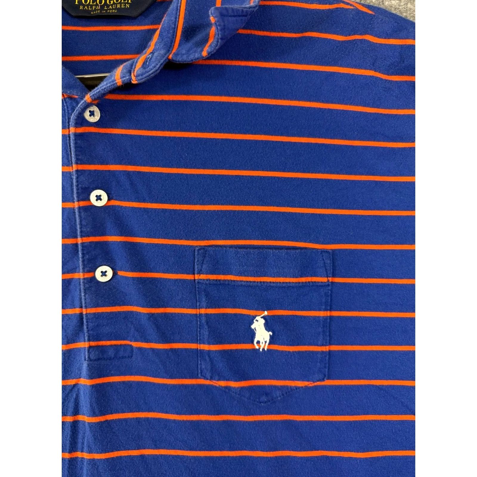 Polo Ralph Lauren Polo Ralph Lauren Polo Shirt Mens L Blue Orange Striped Logo Short Sleeve Vintage Lisle Size US L / EU 52-54 / 3 - 5 Thumbnail