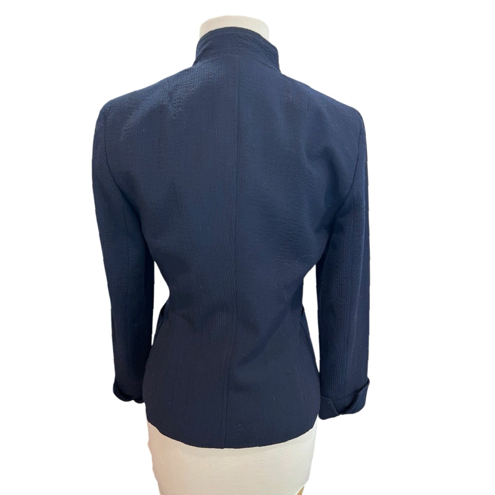 Vintage Garfield & Marks Women's Navy Blue Textured Jacket Asymmetrical Button Size 0 Size XS / US 0-2 / IT 36-38 - 4 Thumbnail