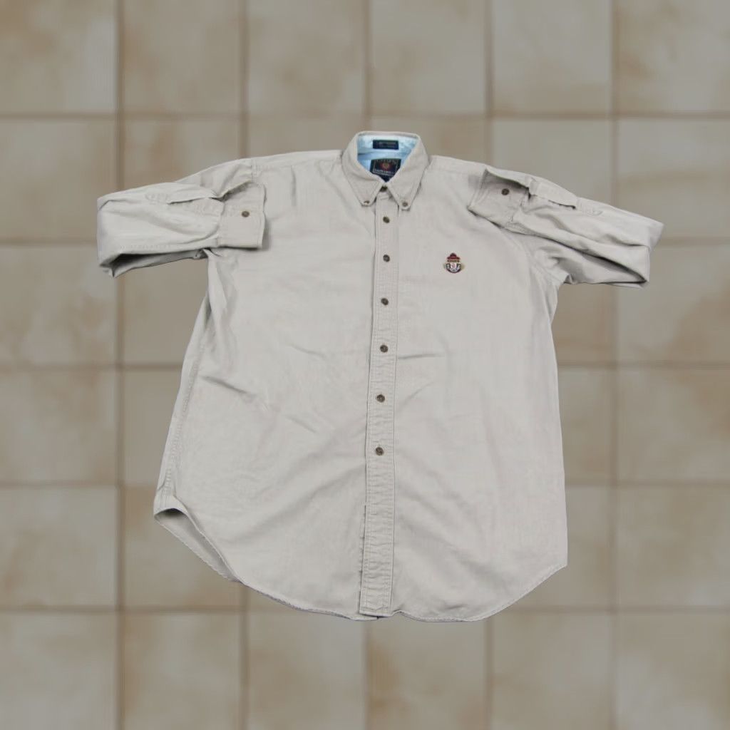 Chaps VINTAGE Chaps Shirt Mens M Beige Canvas Button-Down Crest 90s Ralph Lauren Shirt Mens Size US M / EU 48-50 / 2 - 1 Thumbnail