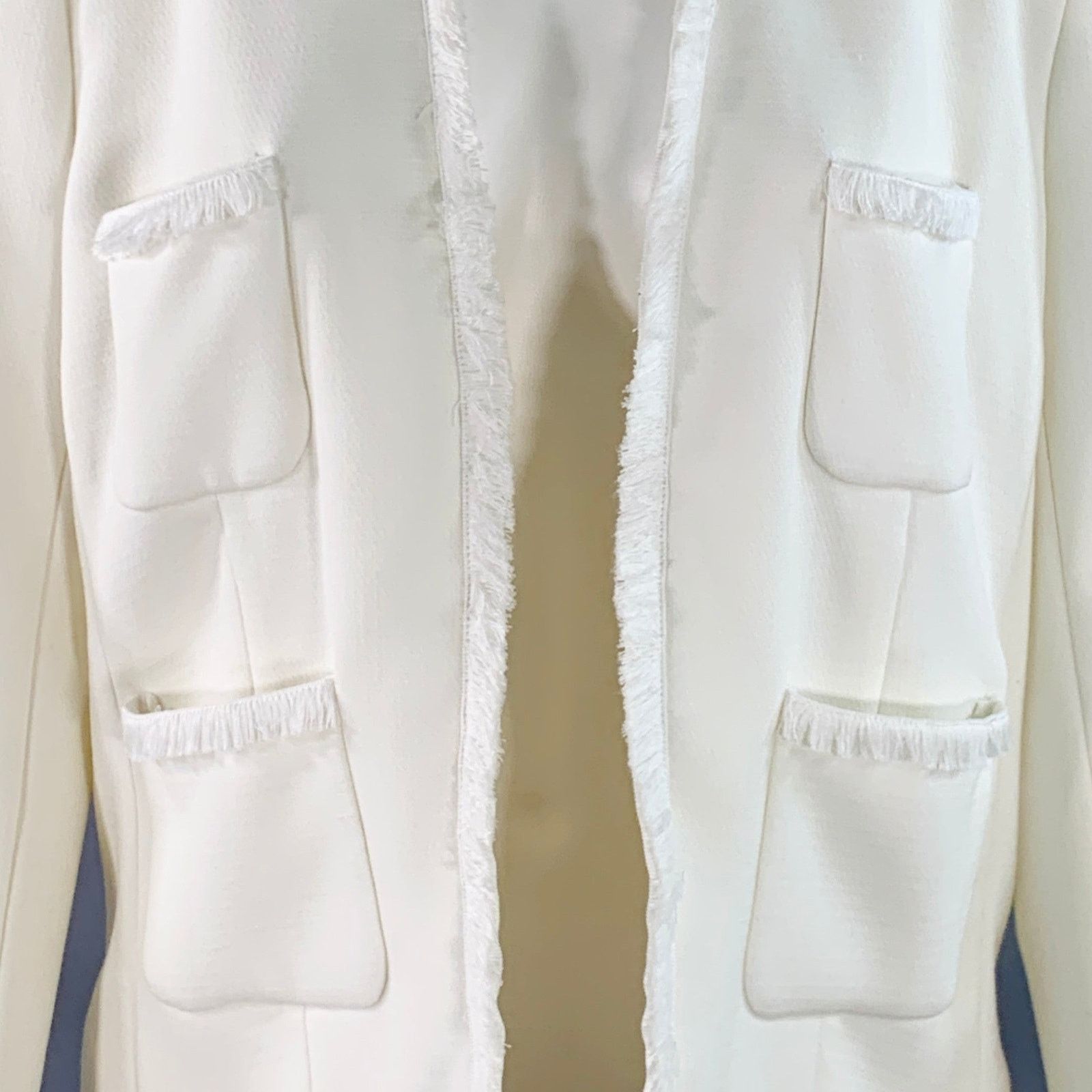 L'AGENCE 8 White Polyester Woven Cropped Open Front Jacket Blazer Size M / US 6-8 / IT 42-44 - 2 Thumbnail