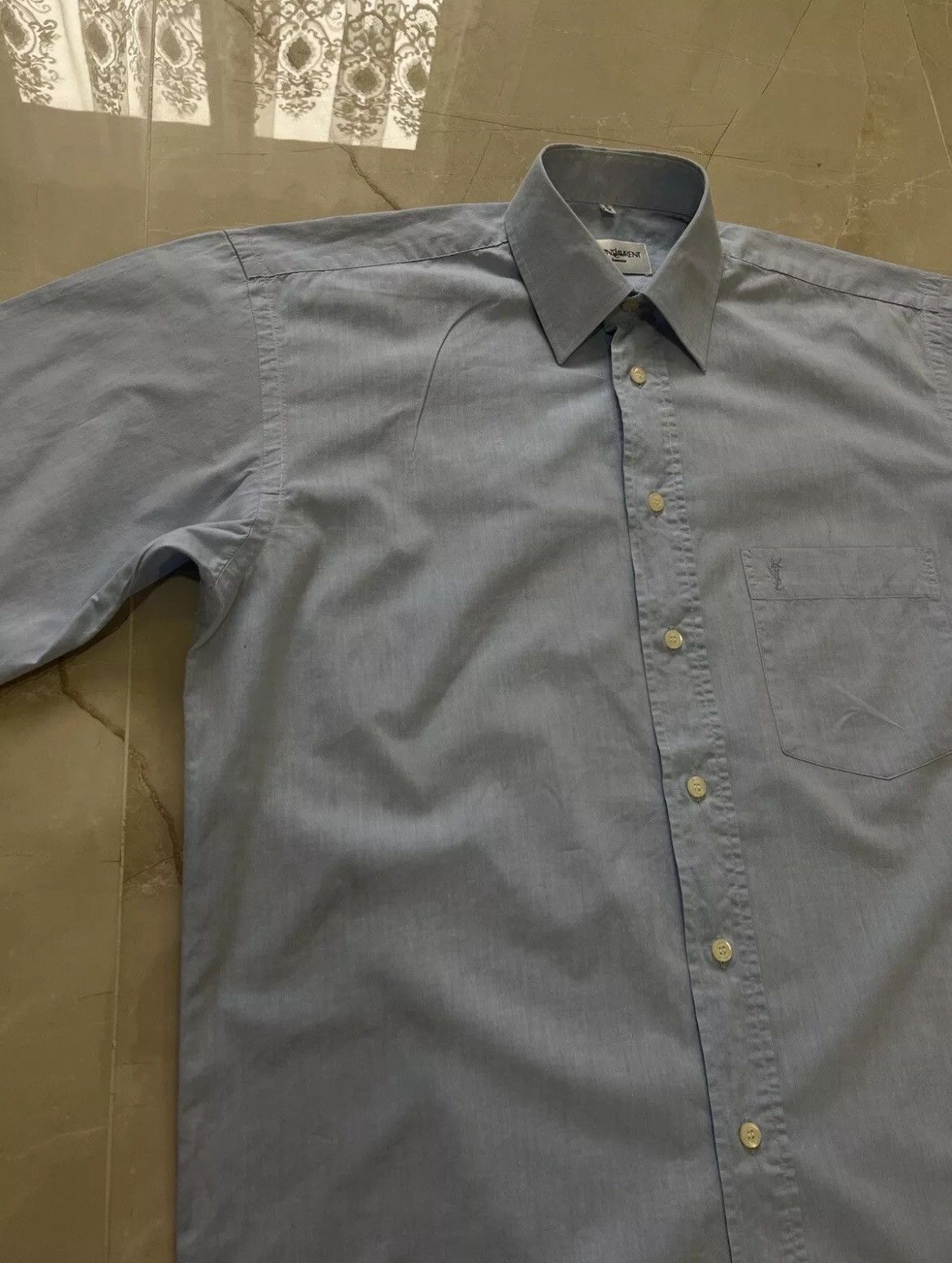 Vintage × Yves Saint Laurent VTG shirt Yves Saint Laurent blue short sleeve Size US M / EU 48-50 / 2 - 3 Thumbnail