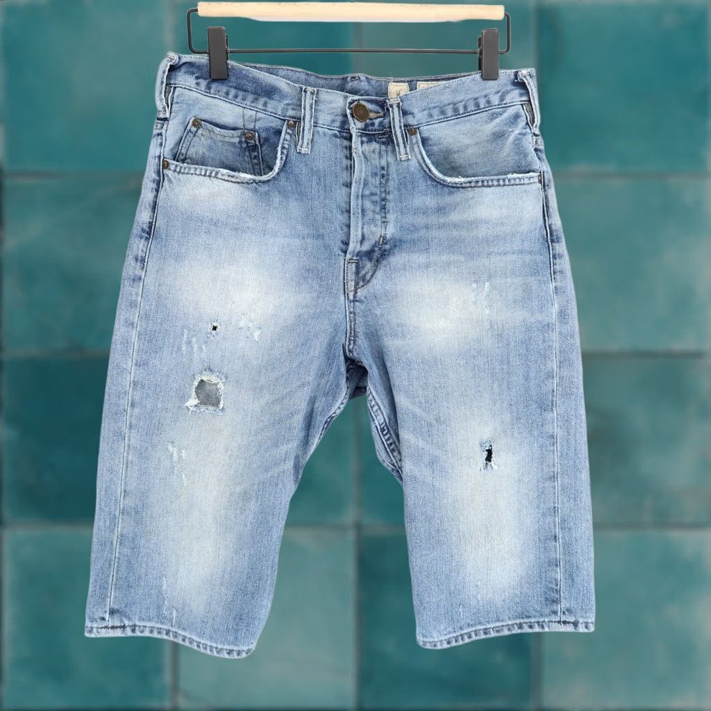 Allsaints AllSaints Mens Savage Fuse Jean Shorts 30 Blue Button Fly Distressed Denim Size US 30 / EU 46 - 1 Thumbnail