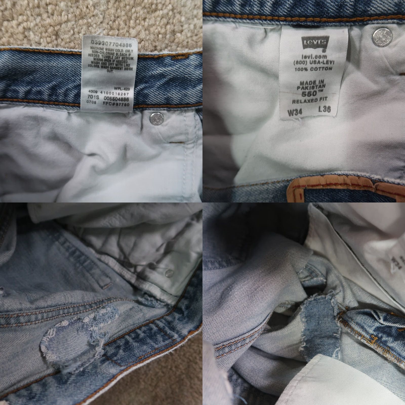 Levi's VINTAGE Levi's 550 Relaxed Straight Jeans Men's 34x36 Blue Denim Distressed Pants 5-Pocket Logo Zipper Button Belt Loops Cotton Denim Regular 34 Waist Size US 34 / EU 50 - 8 Thumbnail