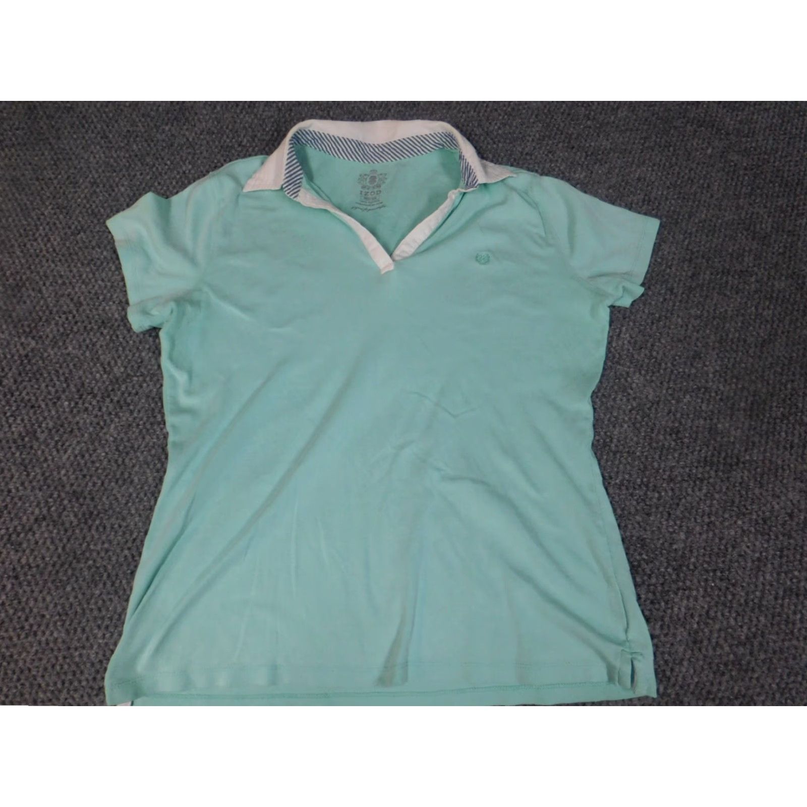 Izod IZOD Blouse Womens Medium Blue Polo Pullover Cap Sleeve Collared Short Sleeve Ruffle 100% Cotton Rayon Casual Classic Basic Regular Mens Women Girls Size M / US 6-8 / IT 42-44 - 2 Thumbnail
