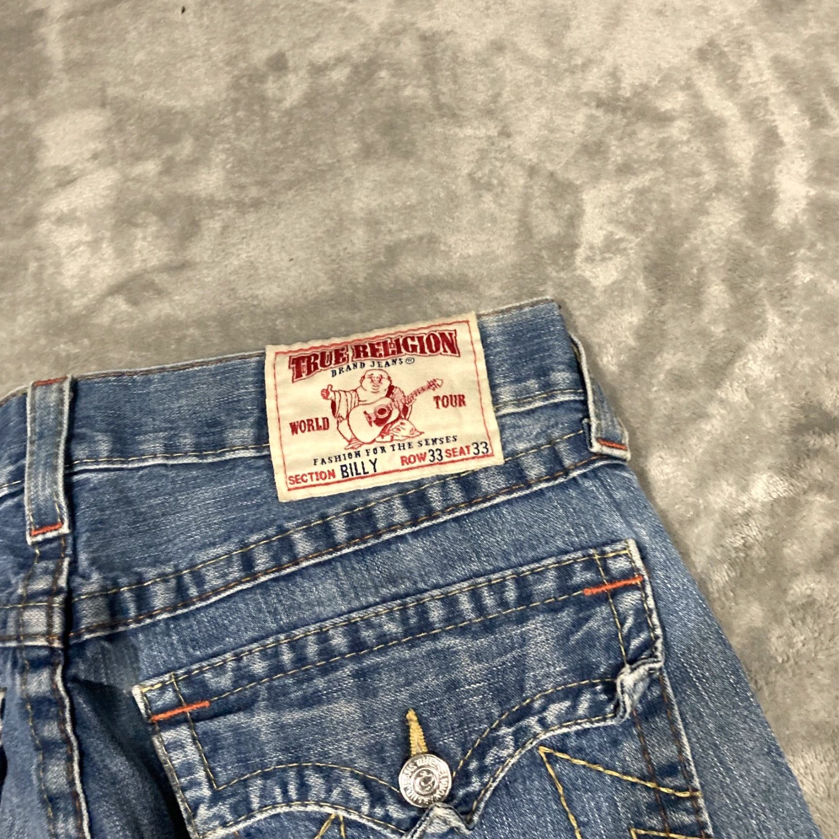 True Religion VINTAGE True Religion Billy Jeans Bootcut Flap Pocket Made In USA Billy Mens 35x24 90s USA Jeans Mens Blue Cotton Denim Embroidered Inseam 24 Size US 35 - 7 Thumbnail