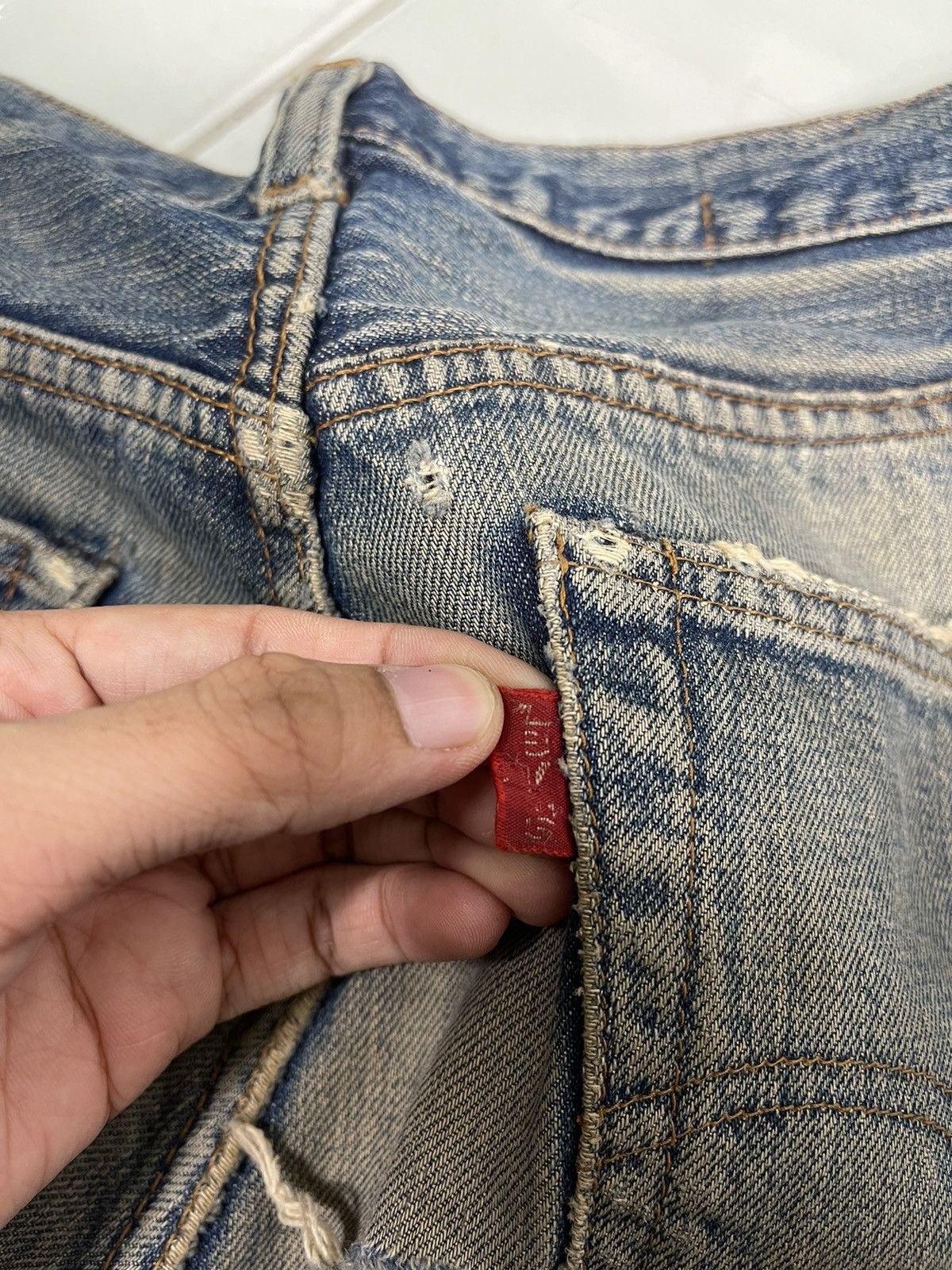 Levi's 80s Levis Selvedge Ripped Denim Jean Buttonfly Snap Button 6 Size US 29 - 15 Thumbnail