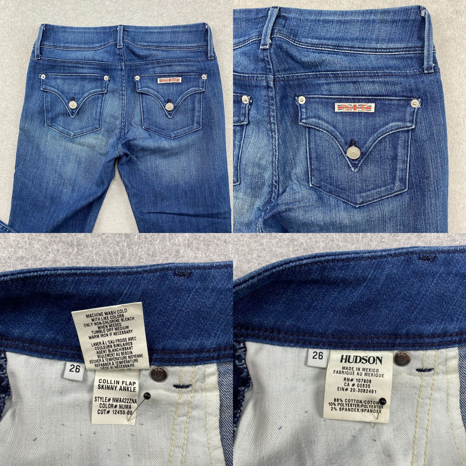Hudson Hudson Jeans Womens Flap Skinny Ankle 26 Blue Distressed Stretch Denim Regular Size 26" / US 2 / IT 38 - 9 Thumbnail