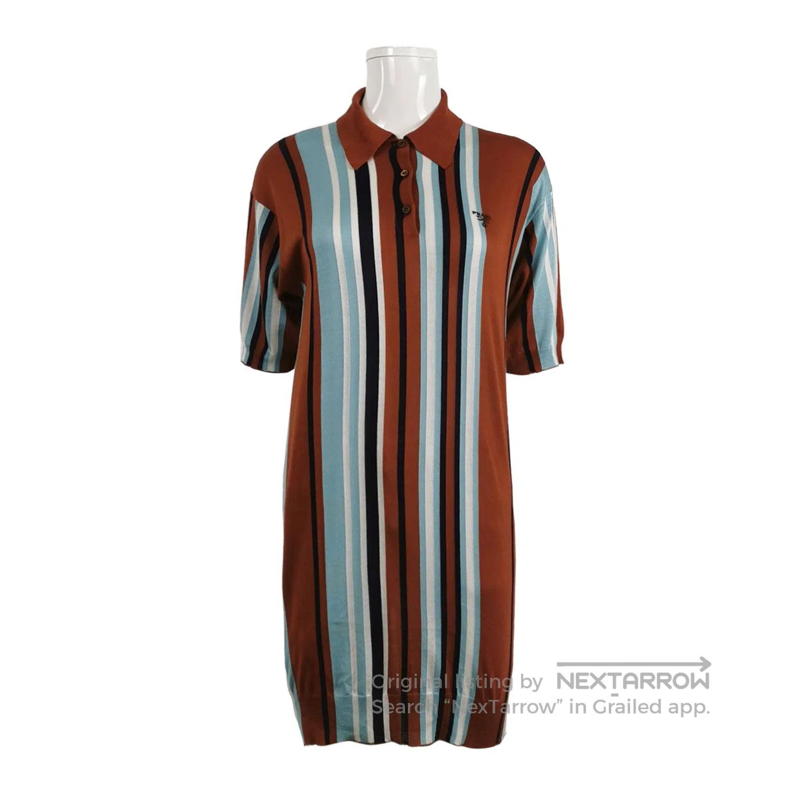 Prada Striped Silk Polo Dress in Brown and Blue .