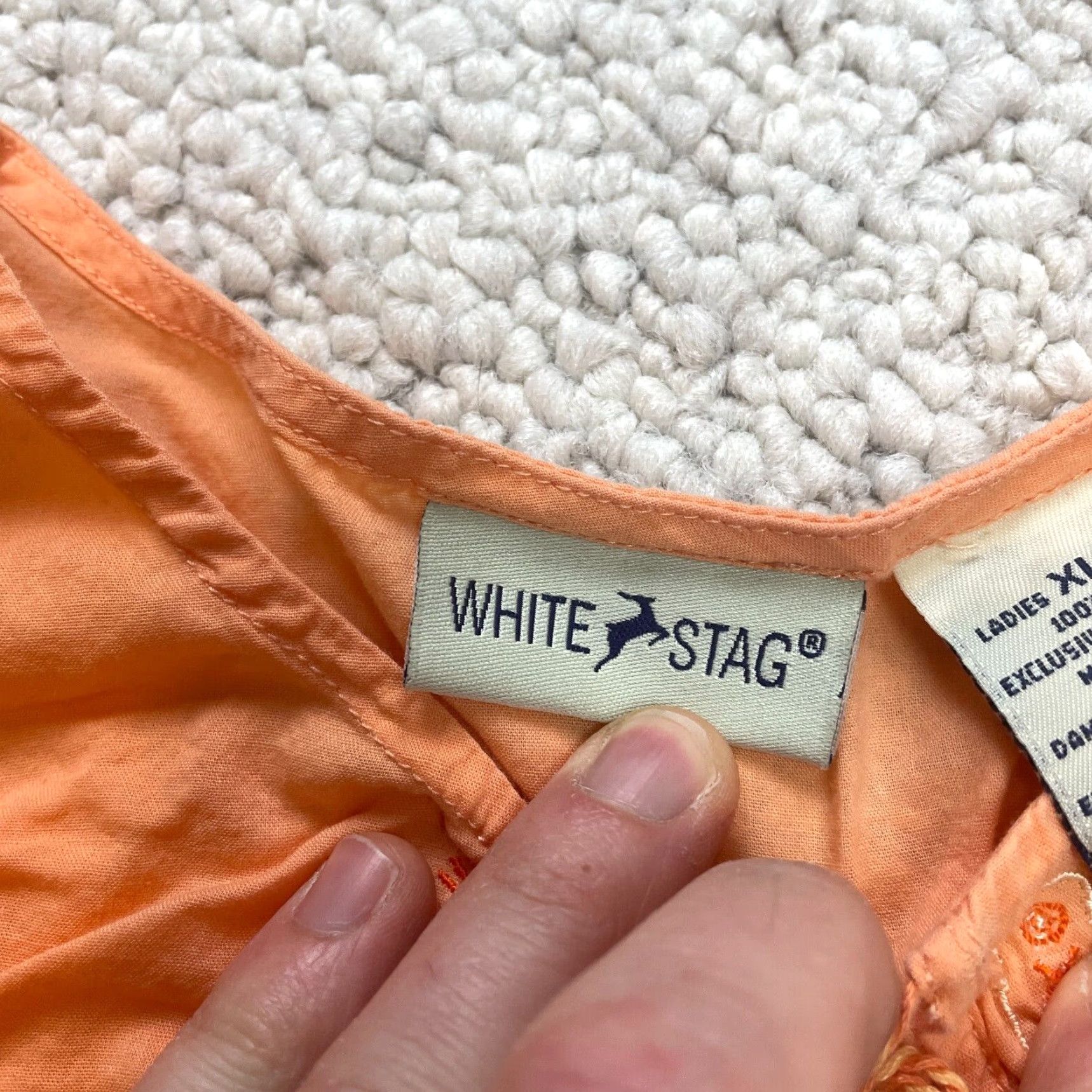 Vintage White Stag Shirt Womens XL Orange Cotton Long Sleeve Split Neck Soft Top Size XL / US 12-14 / IT 48-50 - 7 Thumbnail