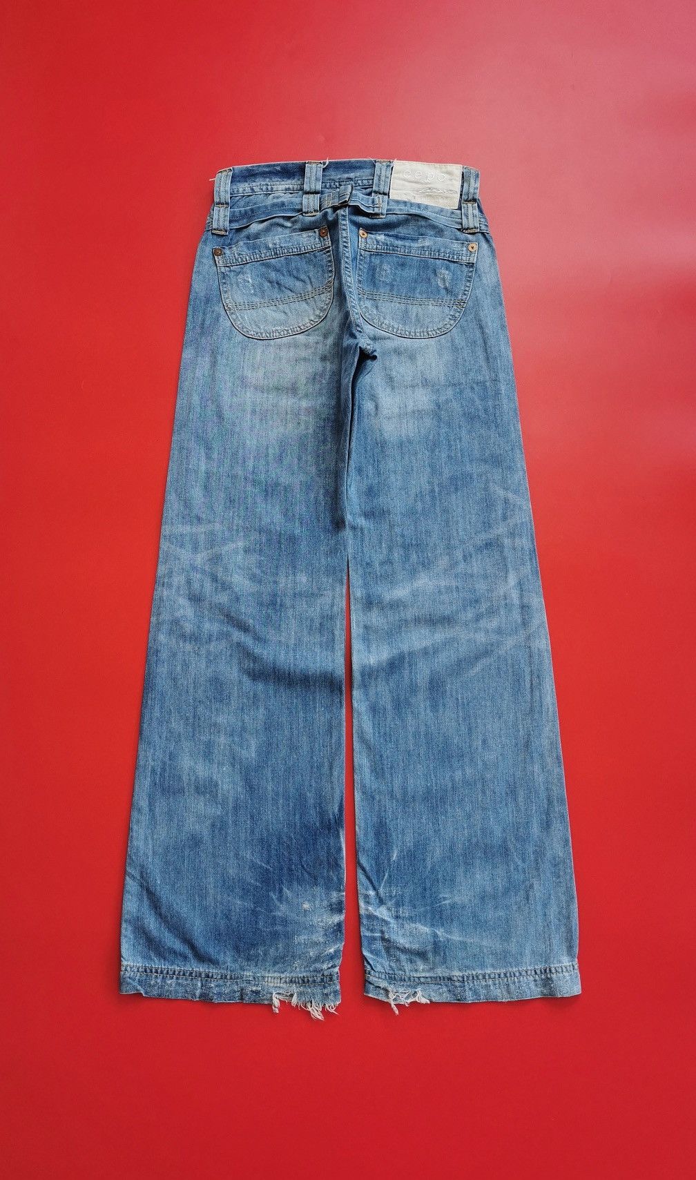 Japanese Brand Cepo Wide Flared Double Knee Distressed Jeans Size US 28 / EU 44 - 6 Thumbnail