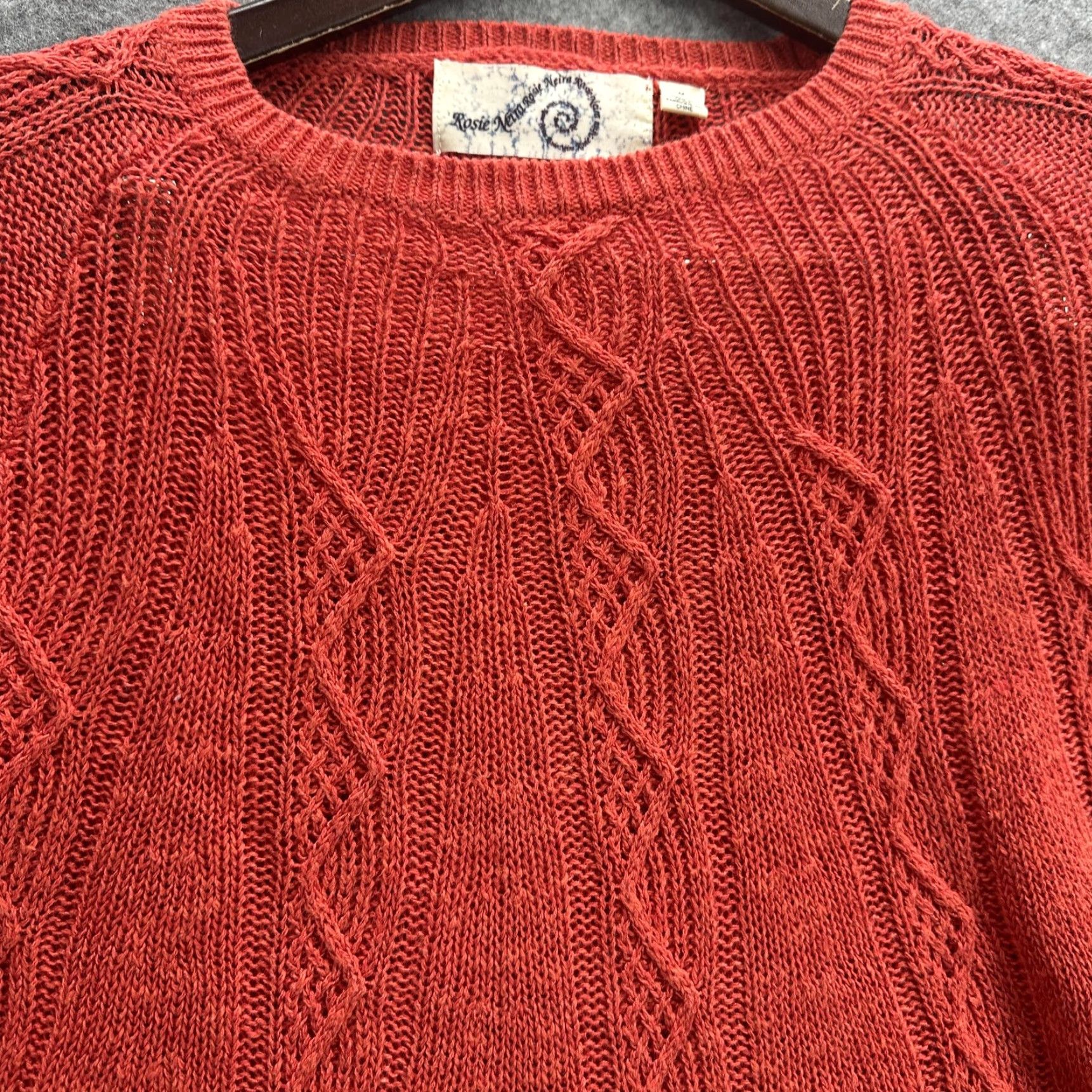 Vintage Rosie Neira Sweater Women Medium Red Linen Blend Knit Pullover Geometric Boho Top Crewneck Womens Size M / US 6-8 / IT 42-44 - 5 Thumbnail