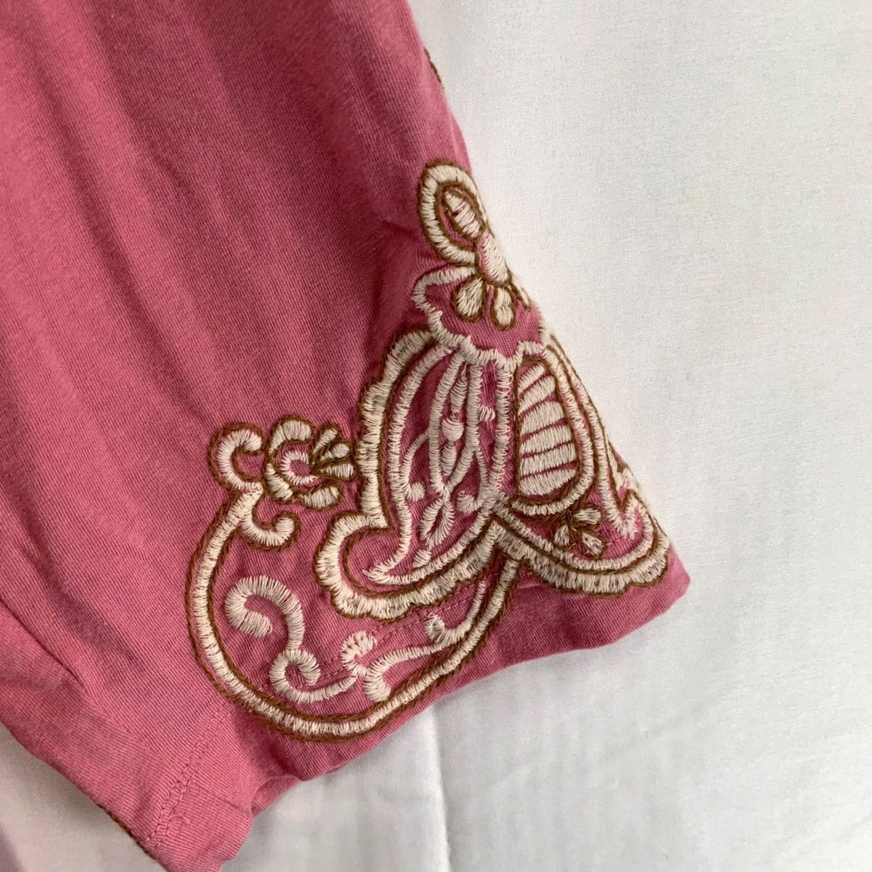 J. Jill J. Jill Womens Large Pink V-Neck T-Shirt Embroidered 3/4 Sleeve Cotton Modal Casual Size L / US 10 / IT 46 - 4 Thumbnail