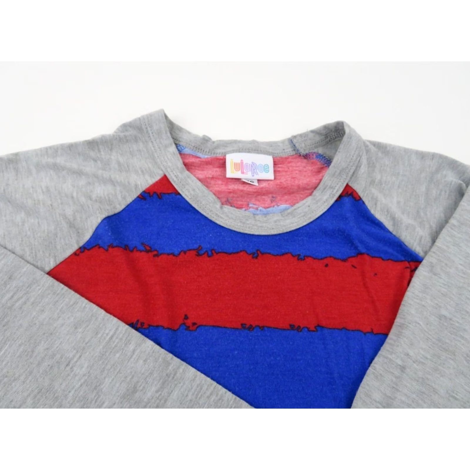 Vintage LuLaRoe Blue Red Stripe Gray Randy Shirt Women's XS Top Tee Baseball Raglan Size XS / US 0-2 / IT 36-38 - 2 Thumbnail