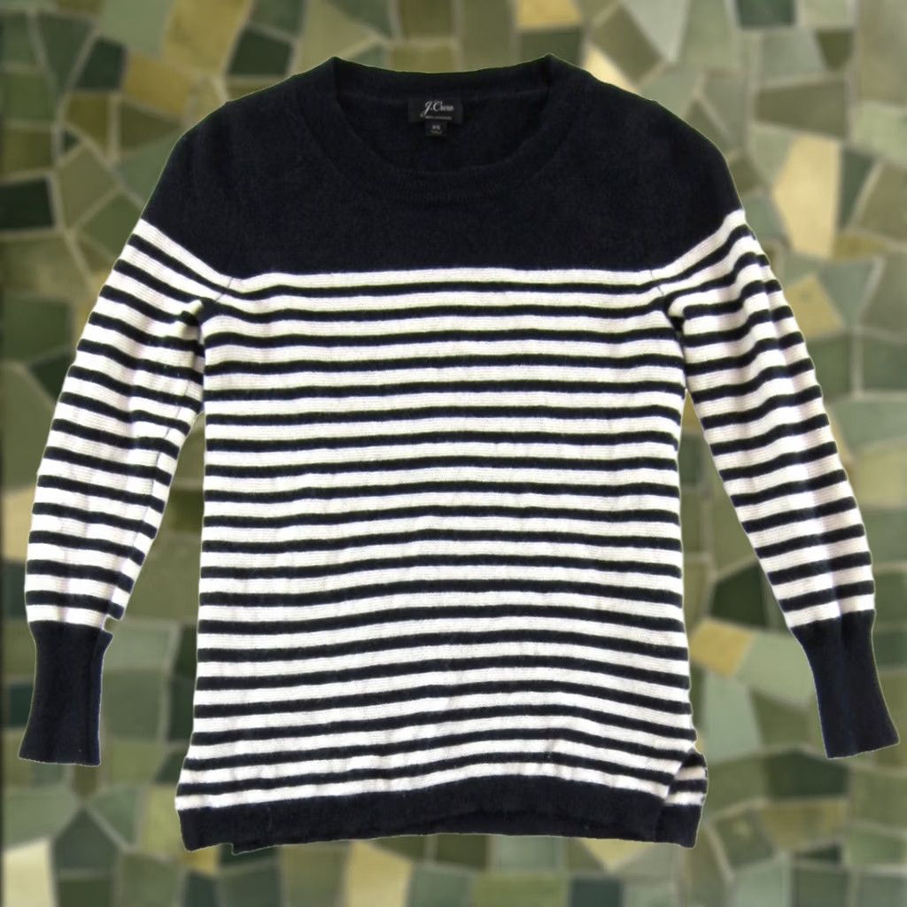J.Crew J.Crew 100% Cashmere Navy Blue White Stripe Round Neck Sweater Women XS Size XS / US 0-2 / IT 36-38 - 1 Thumbnail