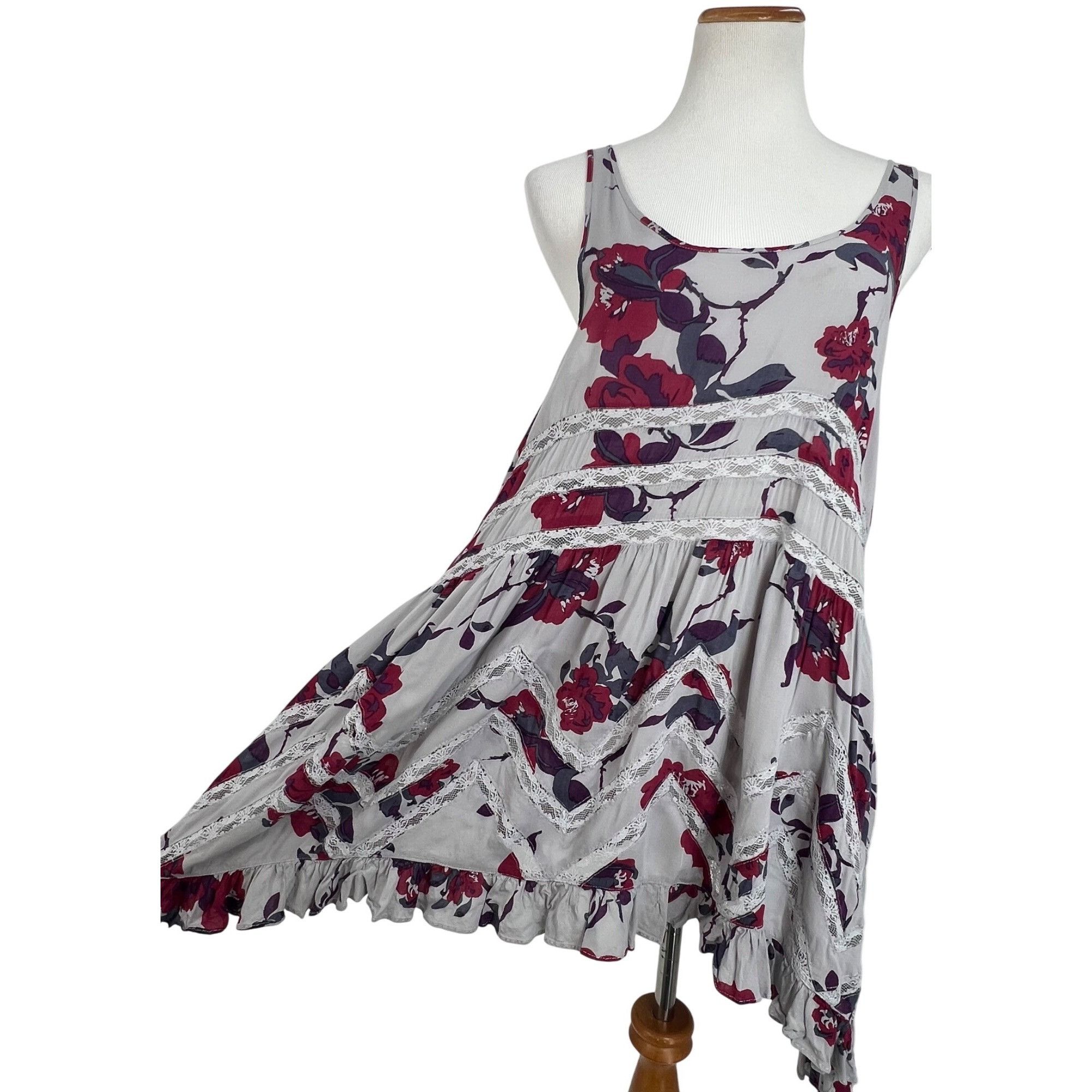 Free People Free People Gray Floral Trapeze Mini Slip Dress| Whimsigoth Size M / US 6-8 / IT 42-44 - 4 Thumbnail