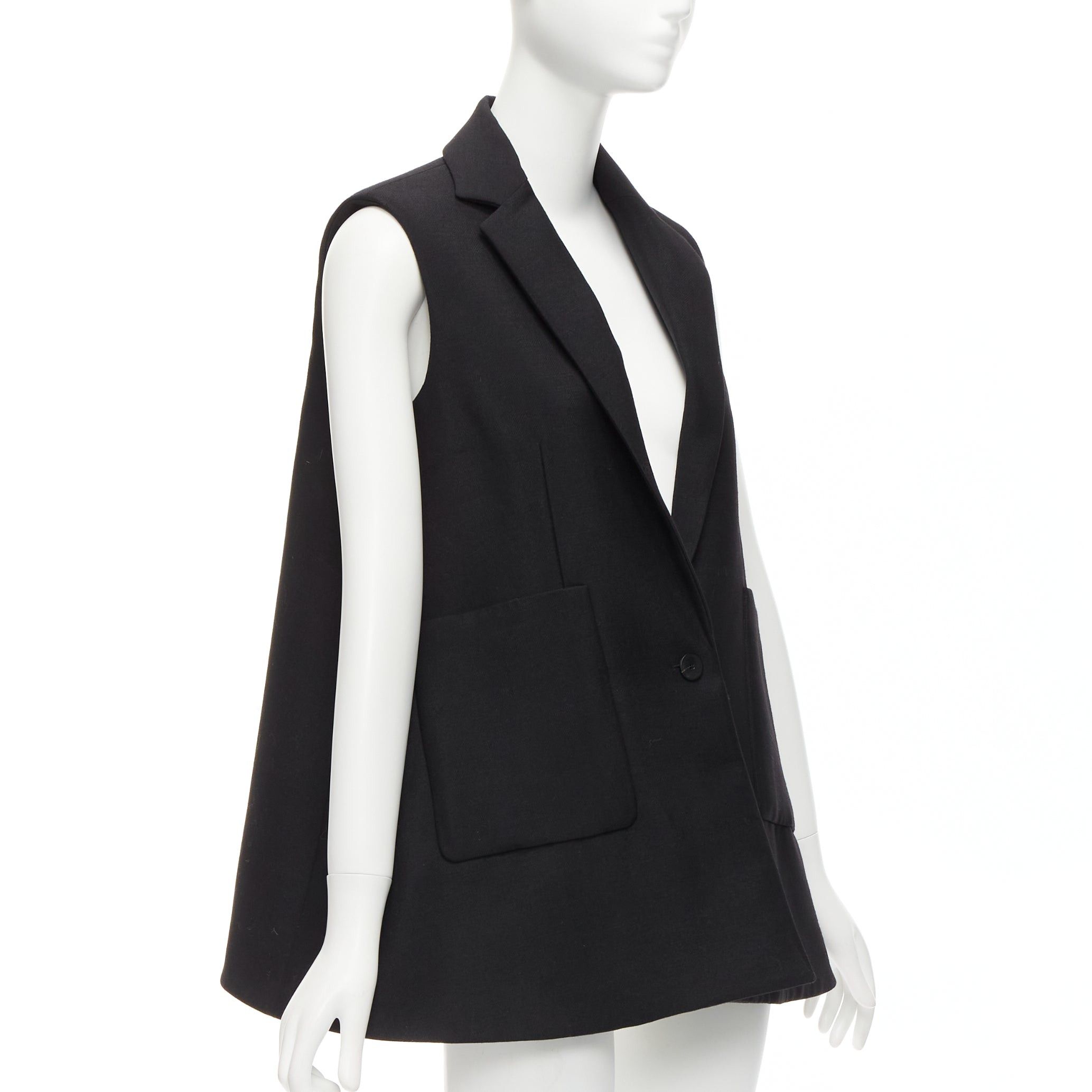 Balenciaga BALENCIAGA 2014 black virgin wool mohair bell shaped deep V blazer vest FR34 XS Size XS / US 0-2 / IT 36-38 - 1 Thumbnail