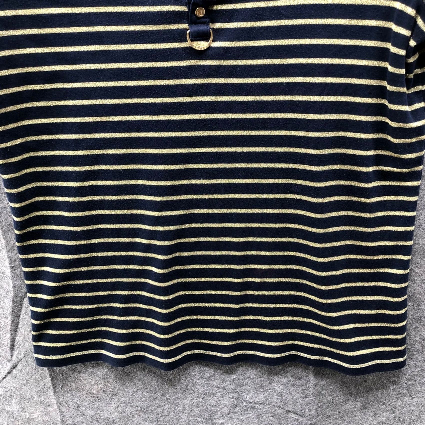 Ralph Lauren VINTAGE Lauren Ralph Lauren Henley Short Sleeve T Shirt Womens L Blue Gold Striped Size L / US 10 / IT 46 - 4 Thumbnail