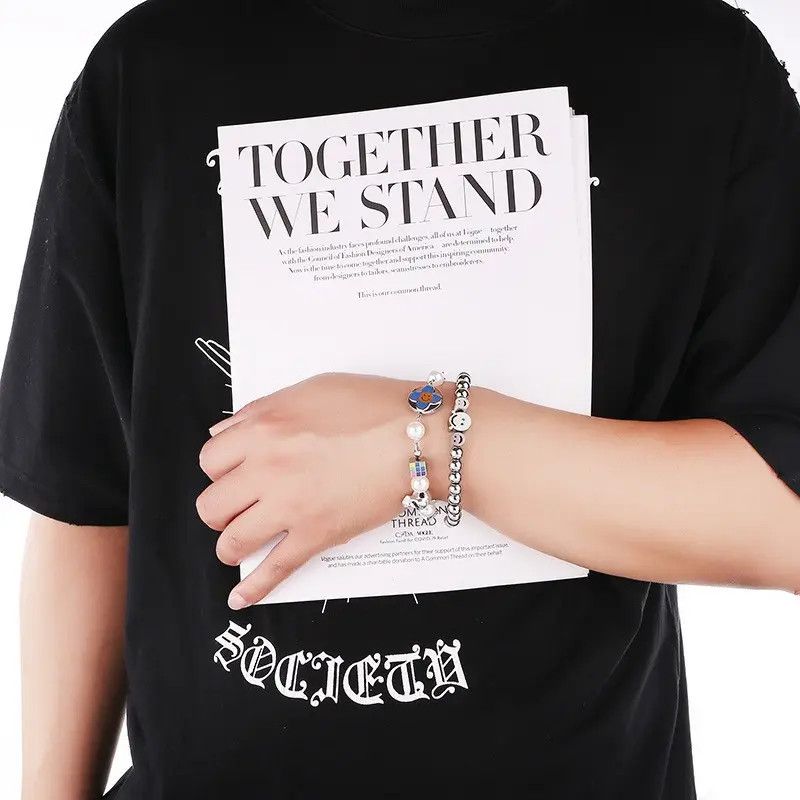 Jewelry Petal Cross Wild Round Bead Skull Hip Hop Couple Bracelet Size ONE SIZE - 3 Thumbnail