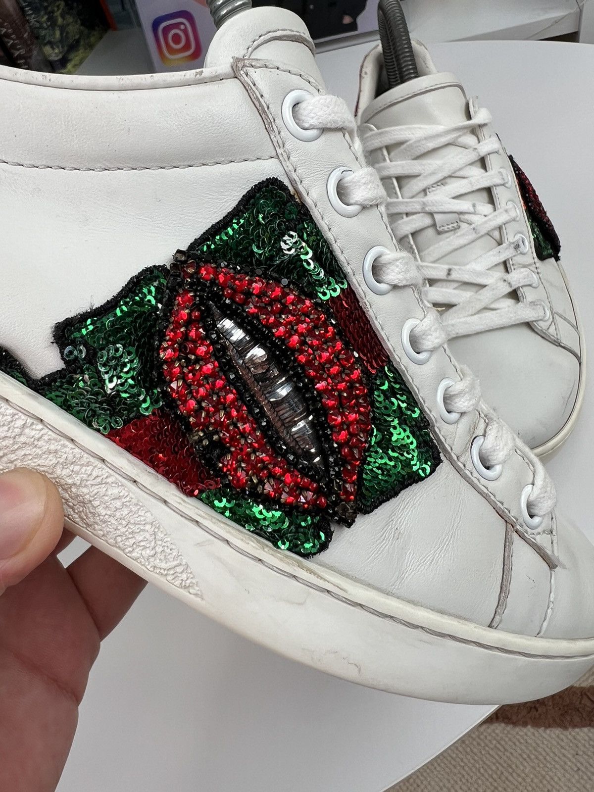 Designer × Gucci gucci low top sneakers lips leather shoes streetwear women's Size US 5.5 / IT 35.5 - 4 Thumbnail