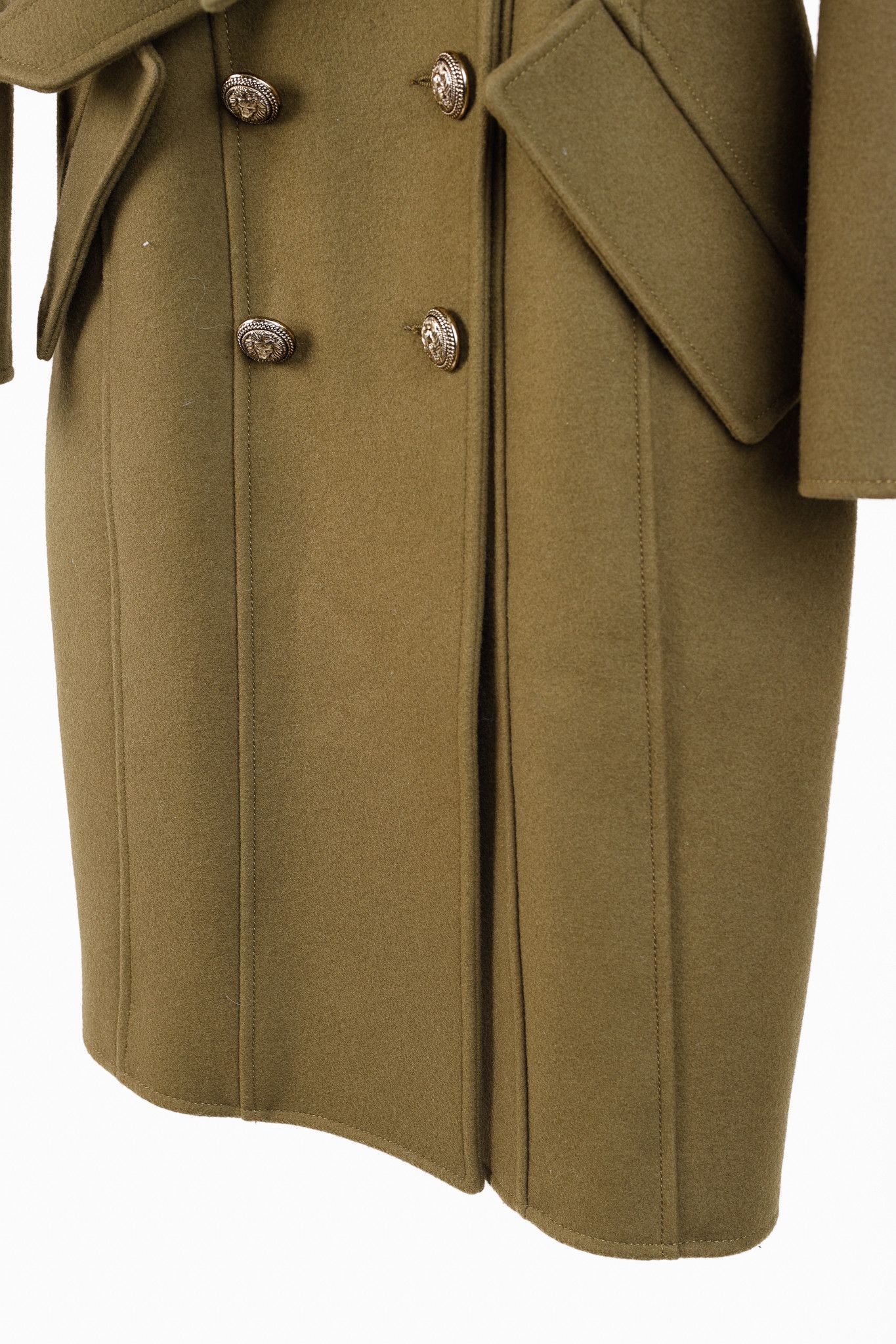 Balmain Balmain PF/14 Green Belted Double-Breasted Wool Trench Coat Size S / US 4 / IT 40 - 9 Thumbnail
