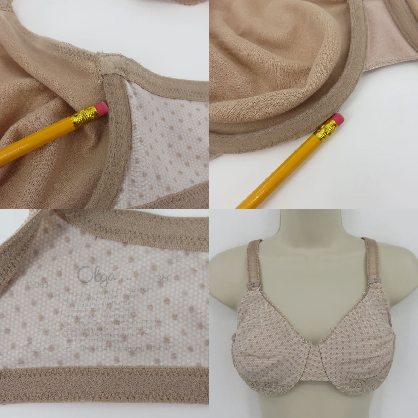 Vintage Olga Bra 36C Full Coverage Underwire T-Shirt Beige Polka Dot 35063 Ladies Womens Clothing Size ONE SIZE - 9 Thumbnail